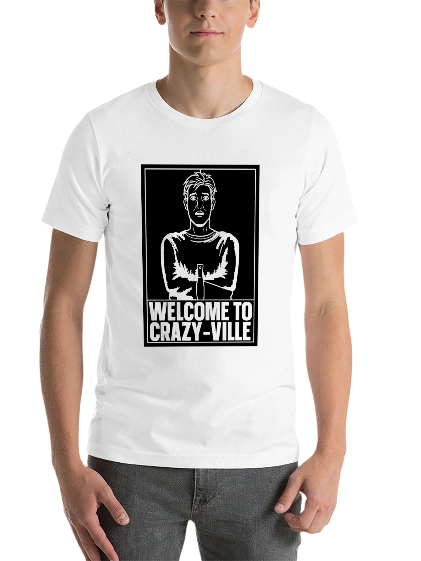 Black Welcome to Crazy-Ville Graphic T-Shirt - Mens Crew Neck Tee view 14