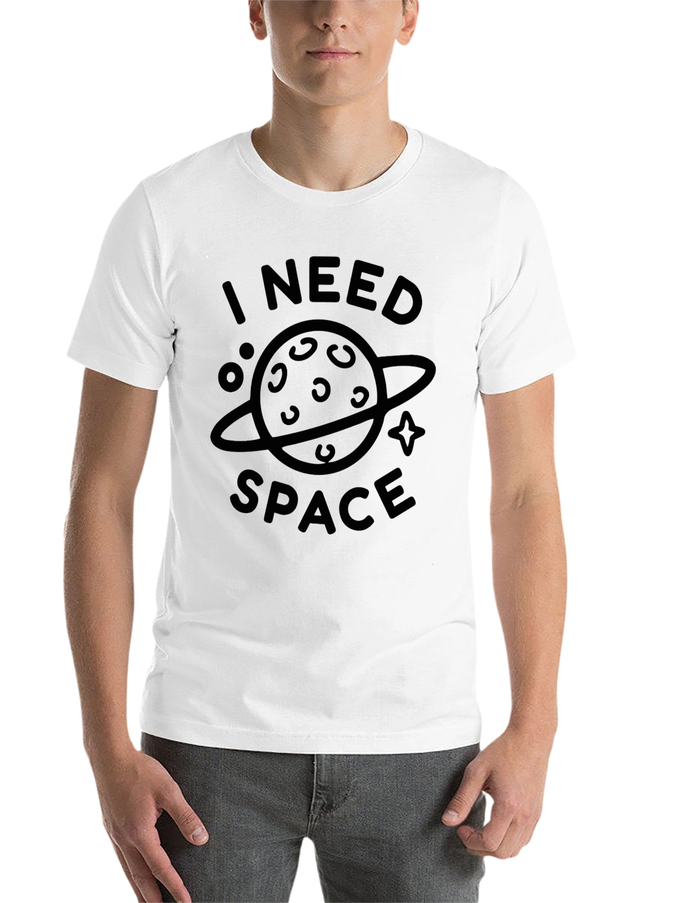 Black I Need Space Graphic T-Shirt - Black Casual Tee view 14
