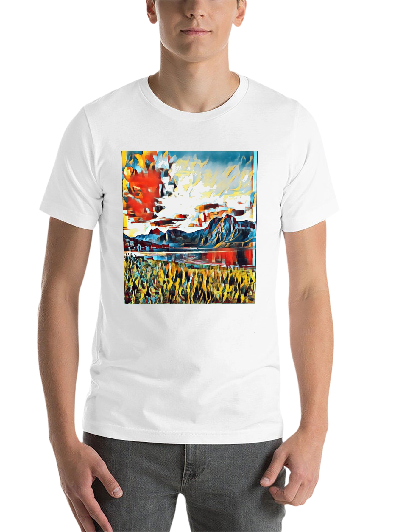 Black Abstract Landscape Graphic Tee - Stylish Art Shirt view 14