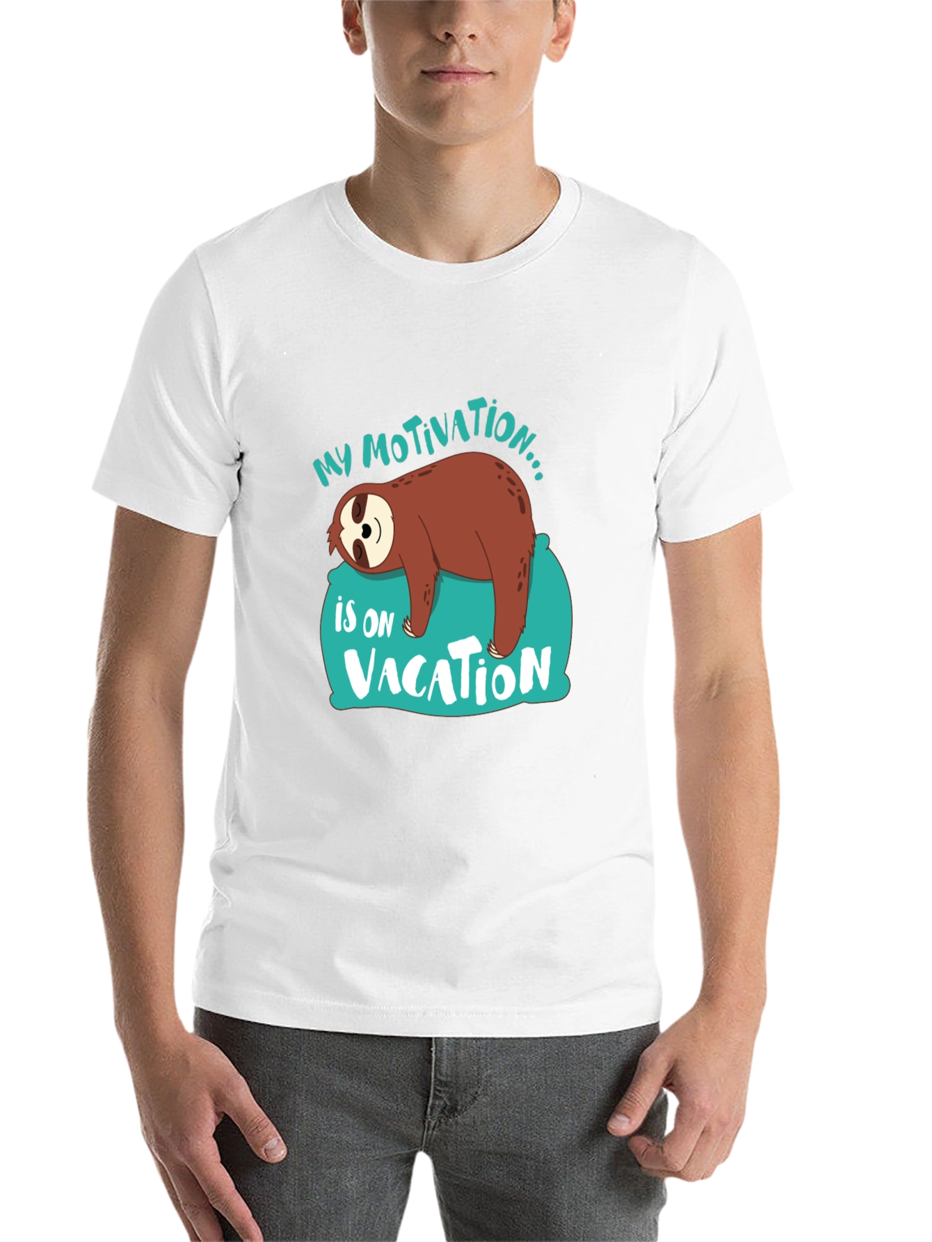 Black My Motivation is on Vacation Sloth Graphic T-Shirt view 14