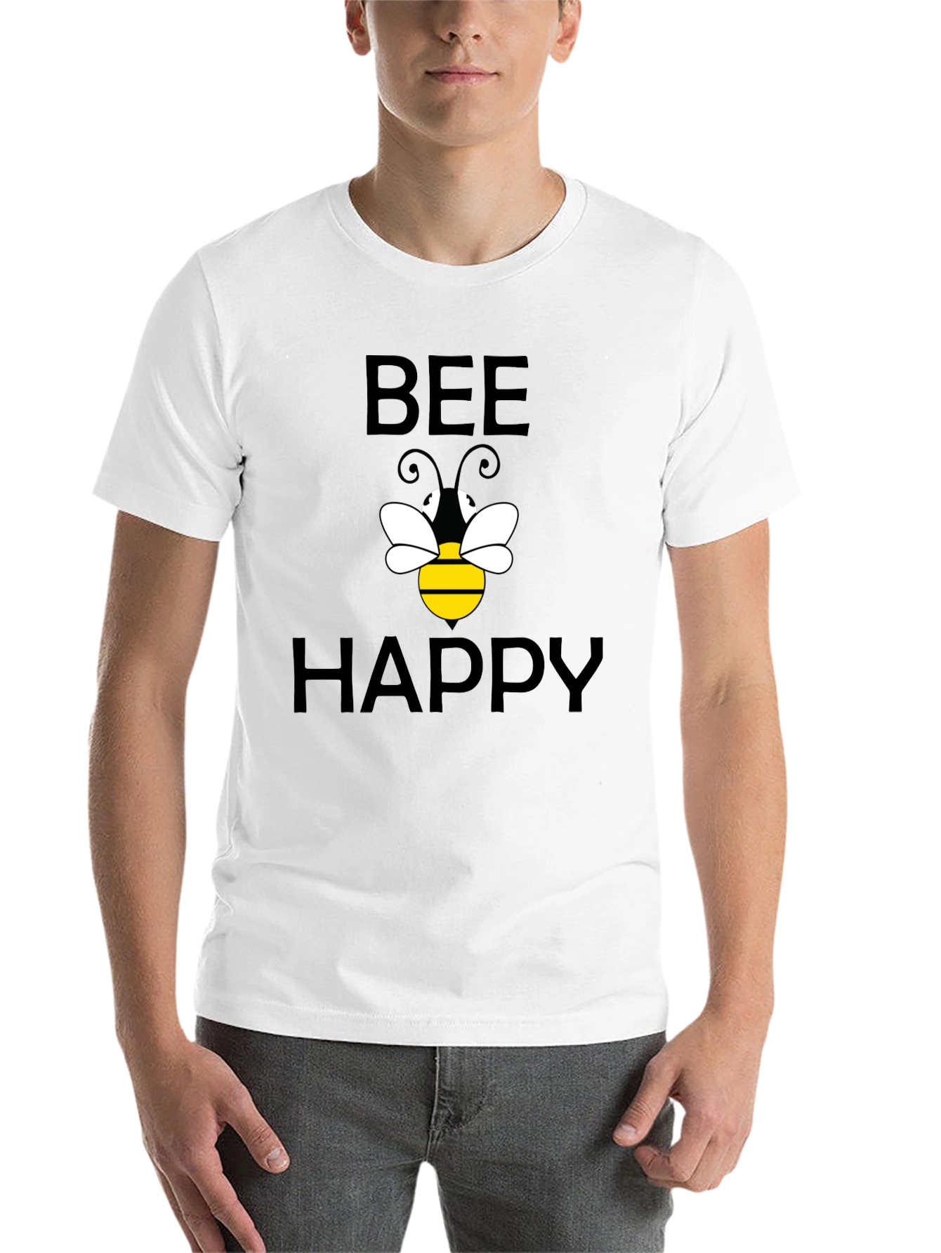 Black Bee Happy Graphic T-Shirt - Black Cotton view 14