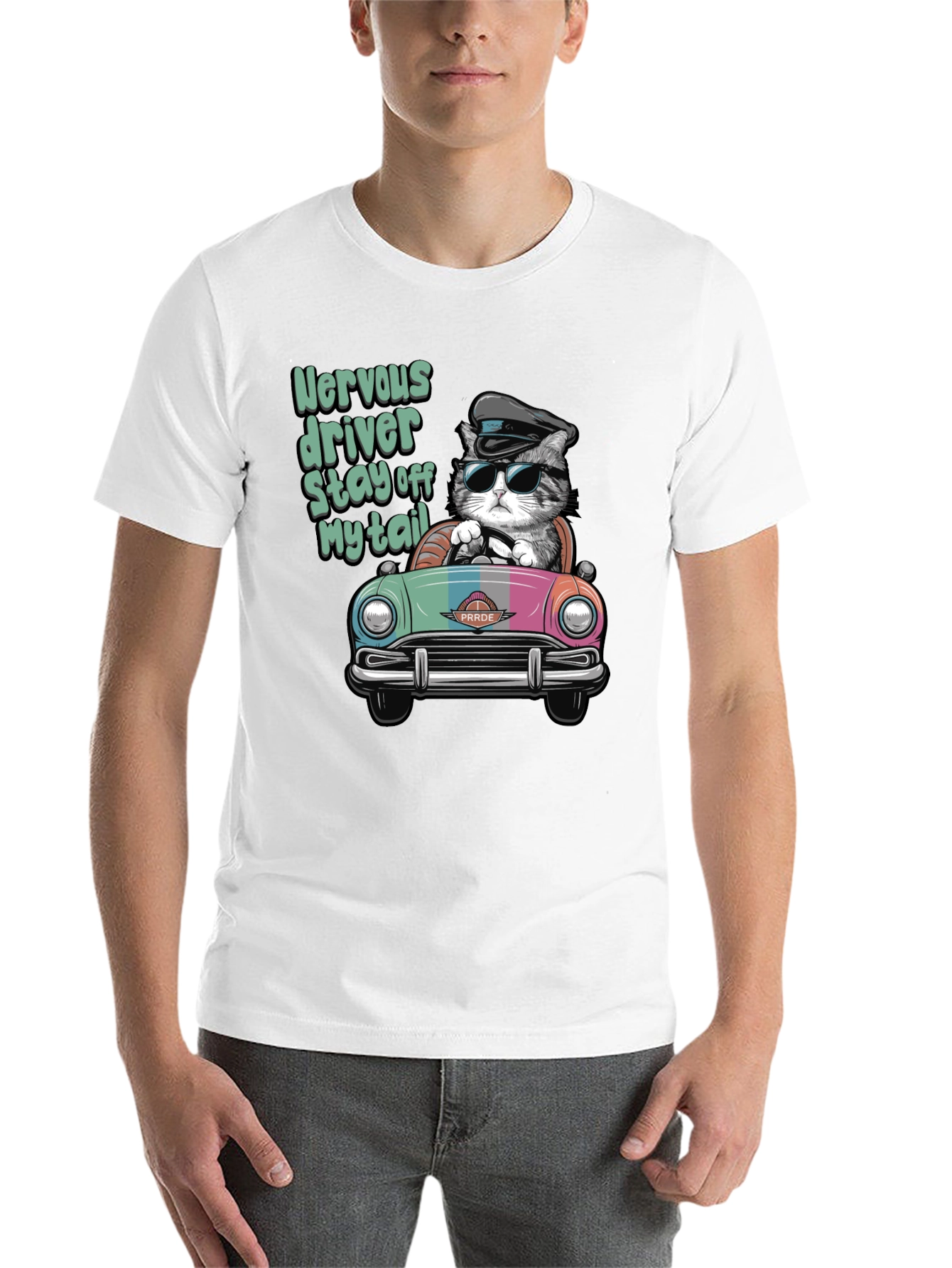 Black Nervous Driver Cat T-Shirt view 14