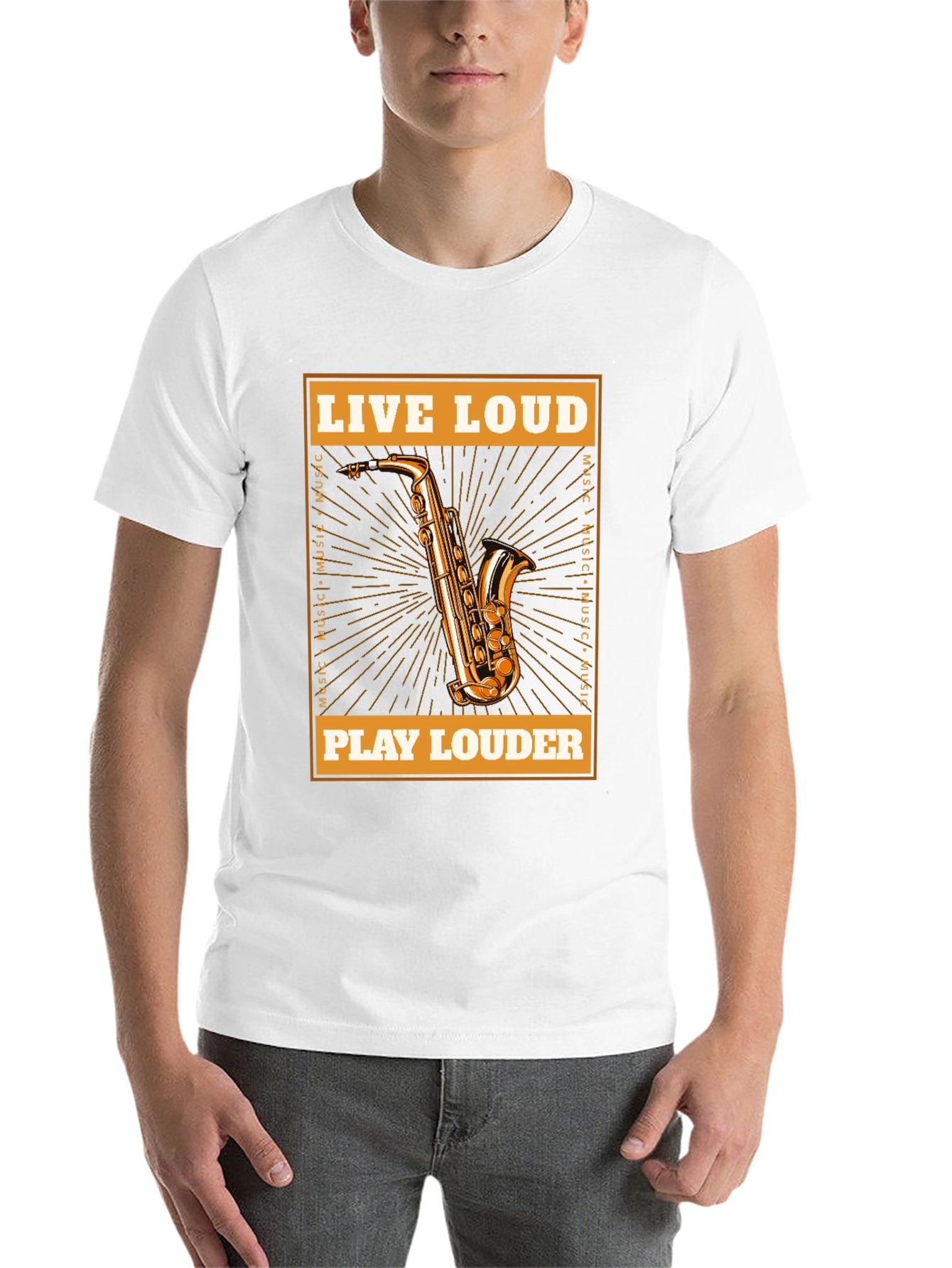 Black Live Loud Saxophone Graphic T-Shirt - Music Lover Tee view 14