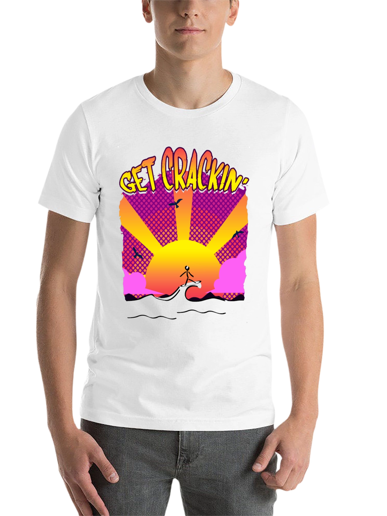 Black Get Crackin' Graphic T-Shirt - Surfing Sunrise view 14