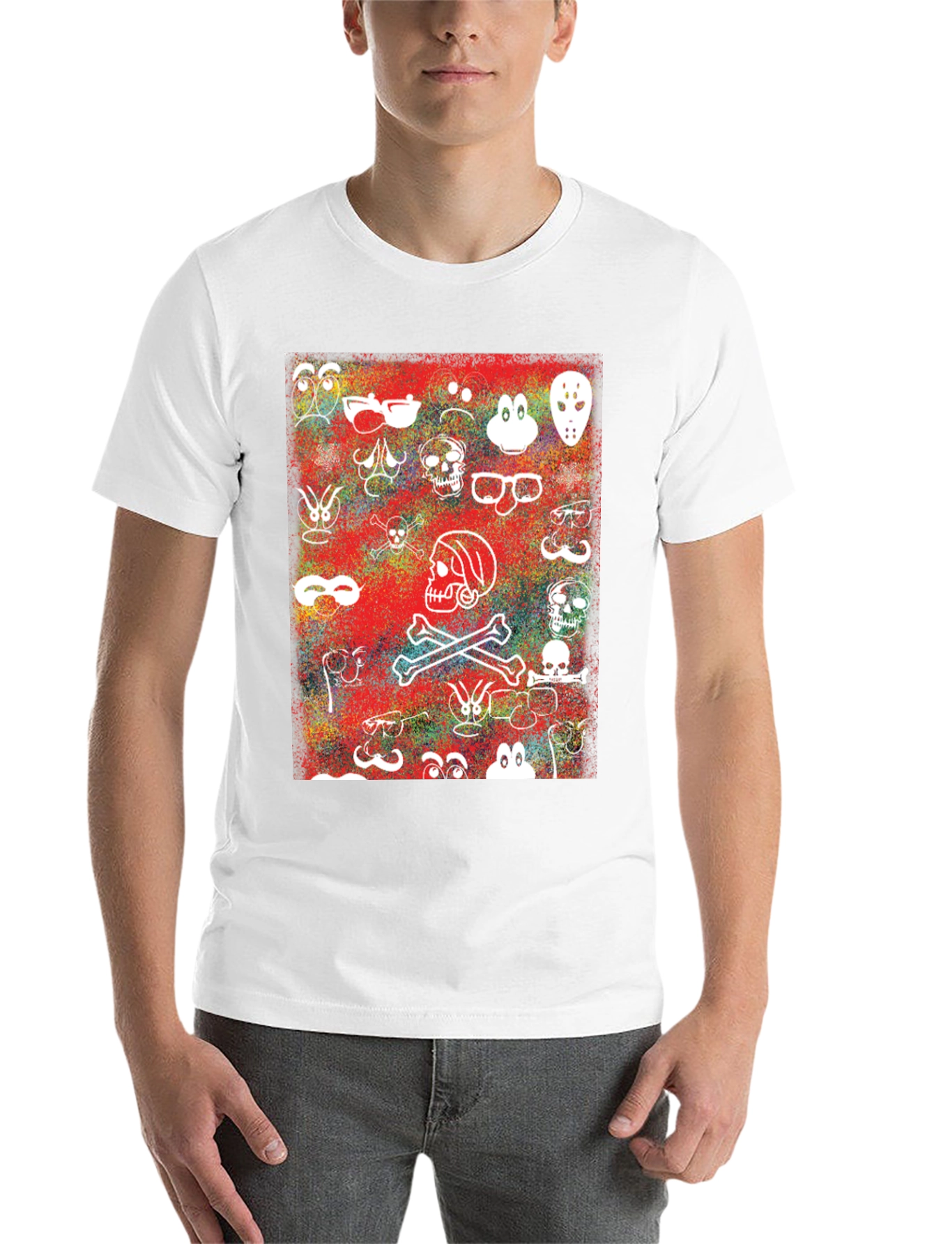 Black Skull & Character Graphic Print T-Shirt view 14