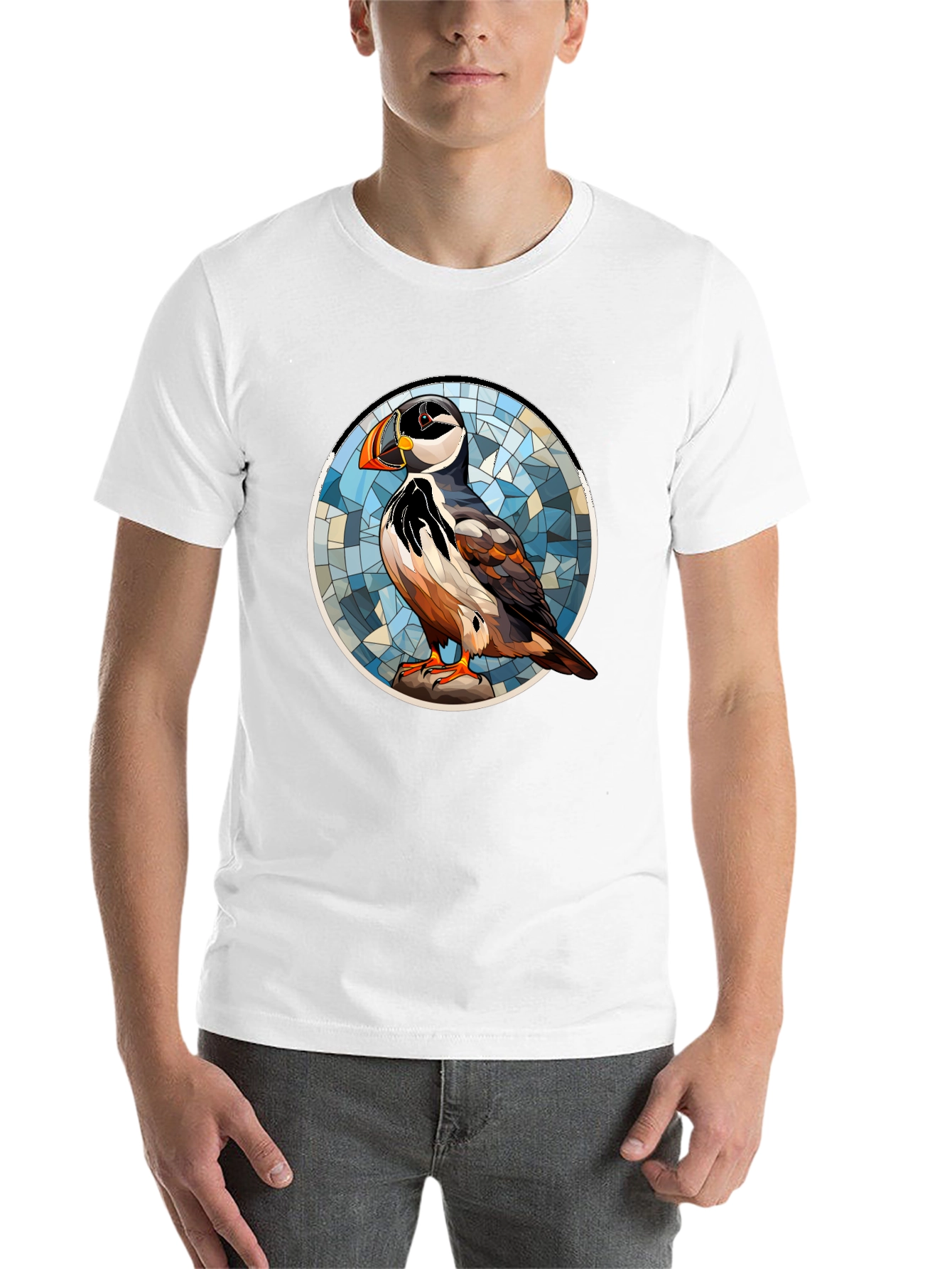 Black Puffin Art T-Shirt - Unique Bird Design view 14