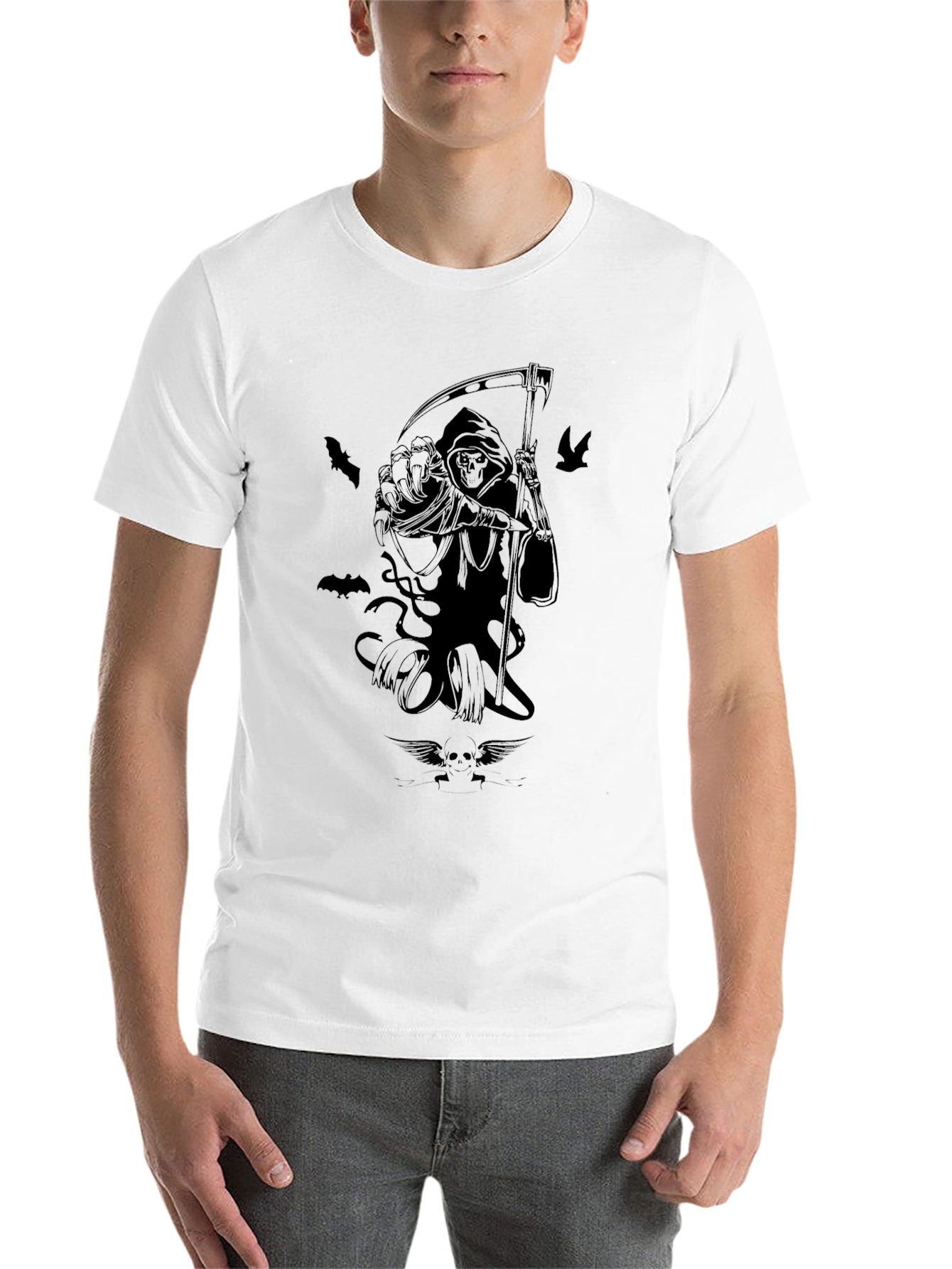 Black Grim Reaper Graphic Print Black T-Shirt view 14