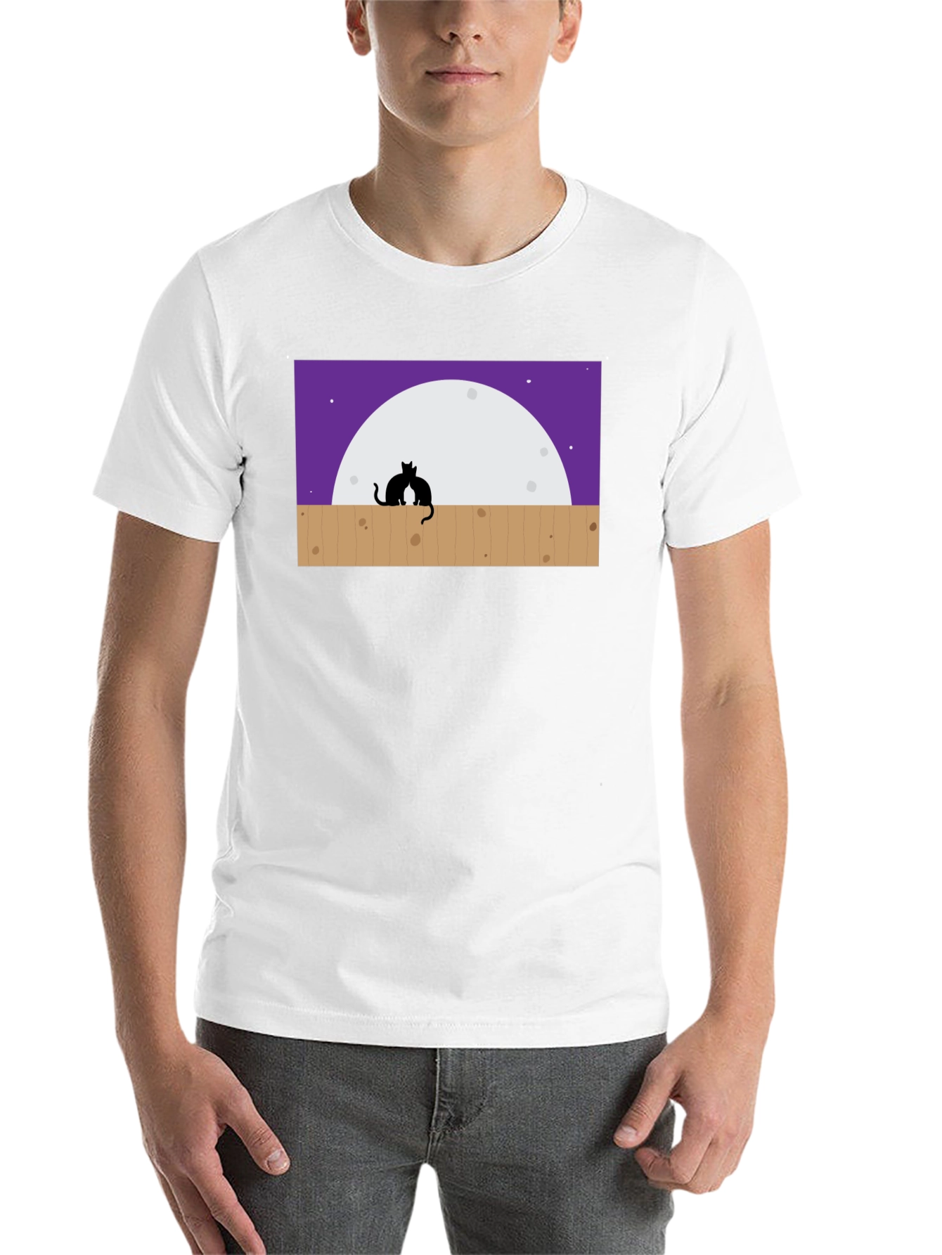 Black Cats on Fence Moon T-Shirt view 14