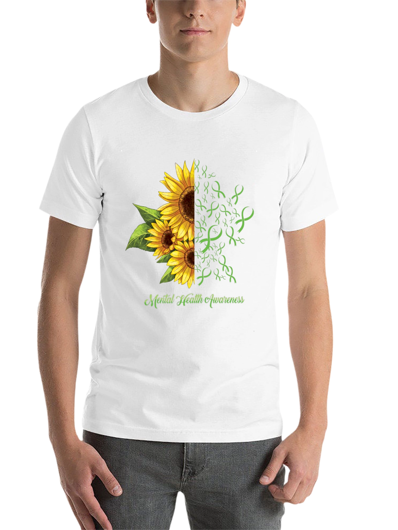Black Mental Health Awareness Sunflower Ribbon T-Shirt view 14