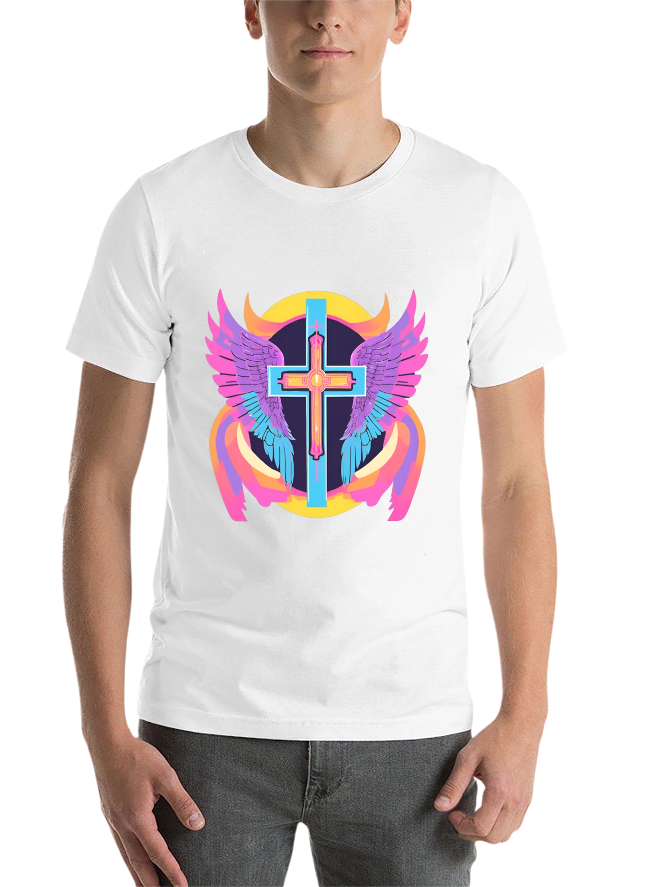 Black Winged Cross Graphic Tee - Black Cotton Blend view 14