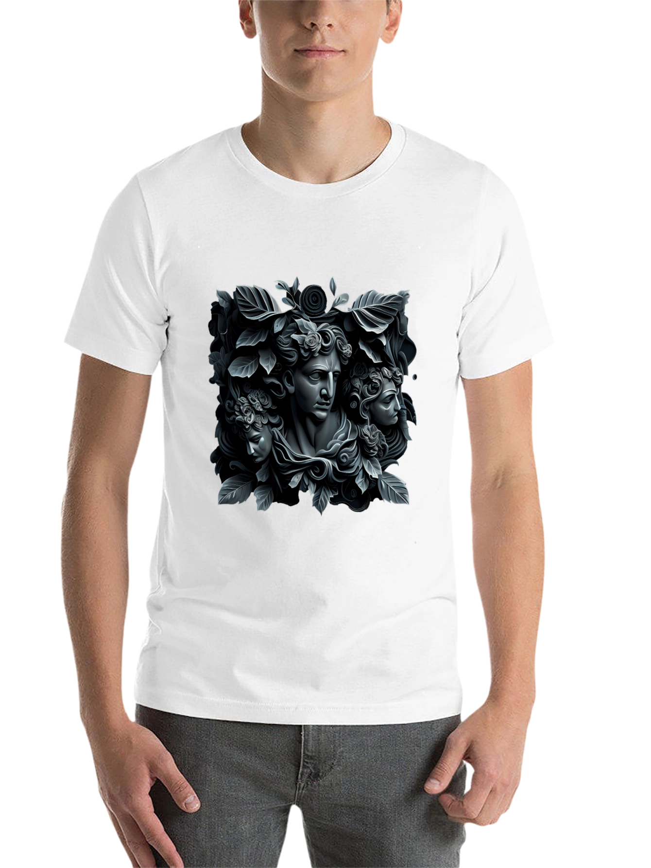 Black Ancient Art Tee: Floral Statue T-Shirt view 14
