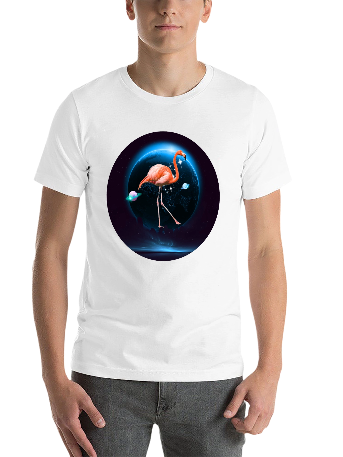 Black Flamingo in Space T-Shirt view 14