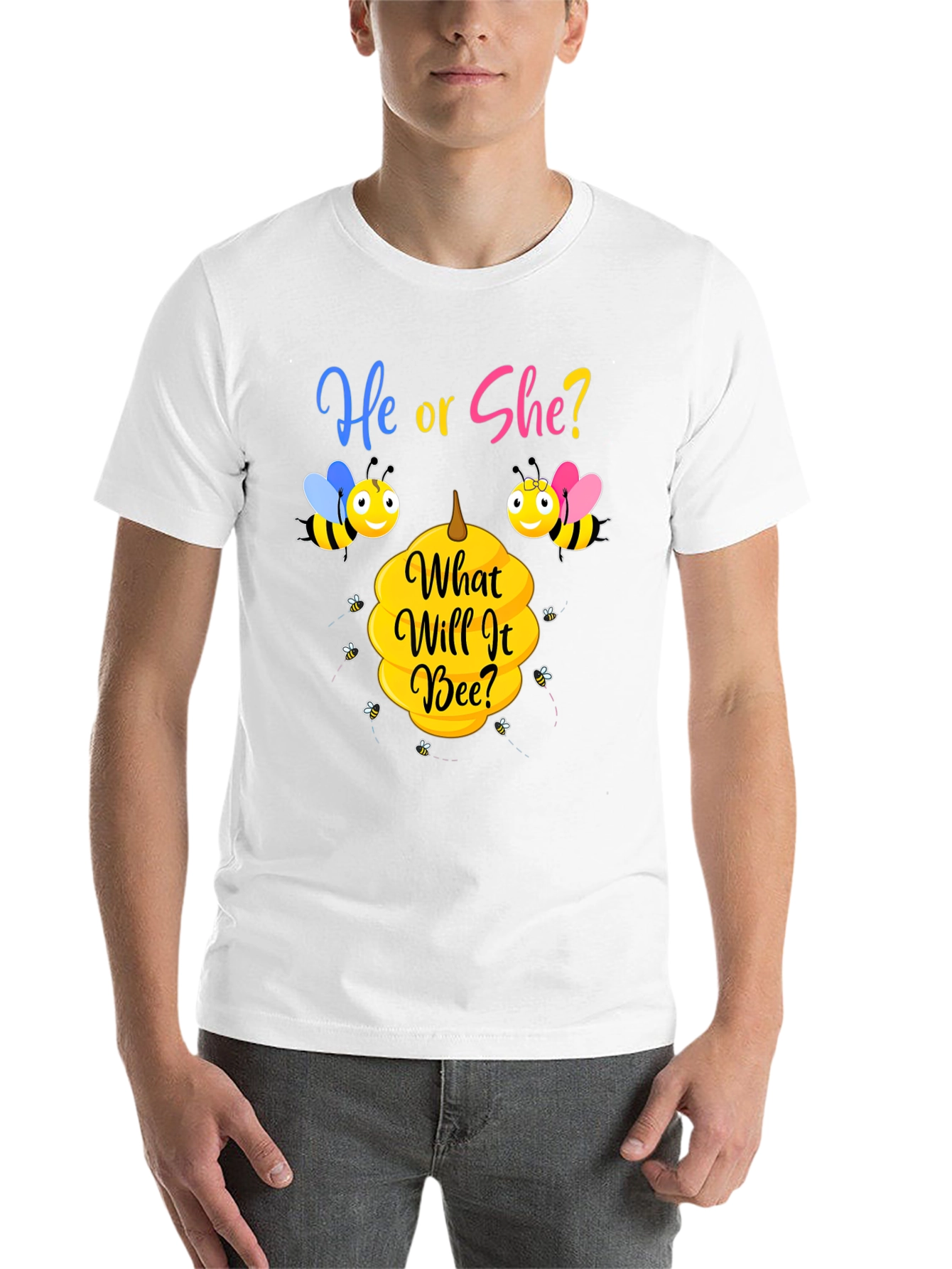 Black He or She Bee Gender Reveal T-Shirt view 14