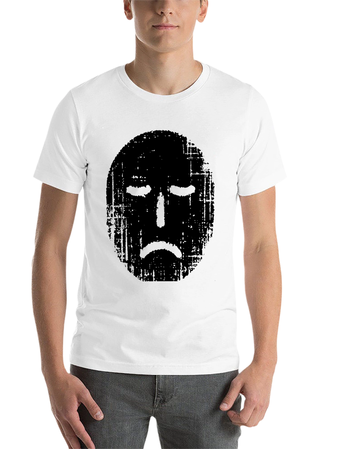 Black Distressed Sad Face Graphic Black T-Shirt view 14