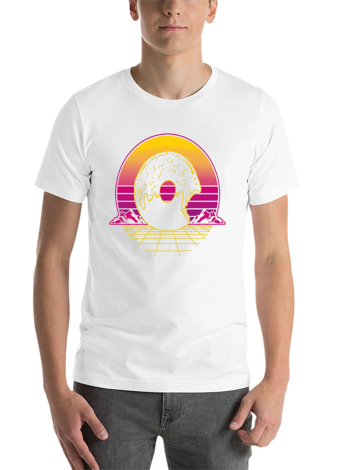 Black Retro Donut Graphic Tee - Synthwave Style view 14