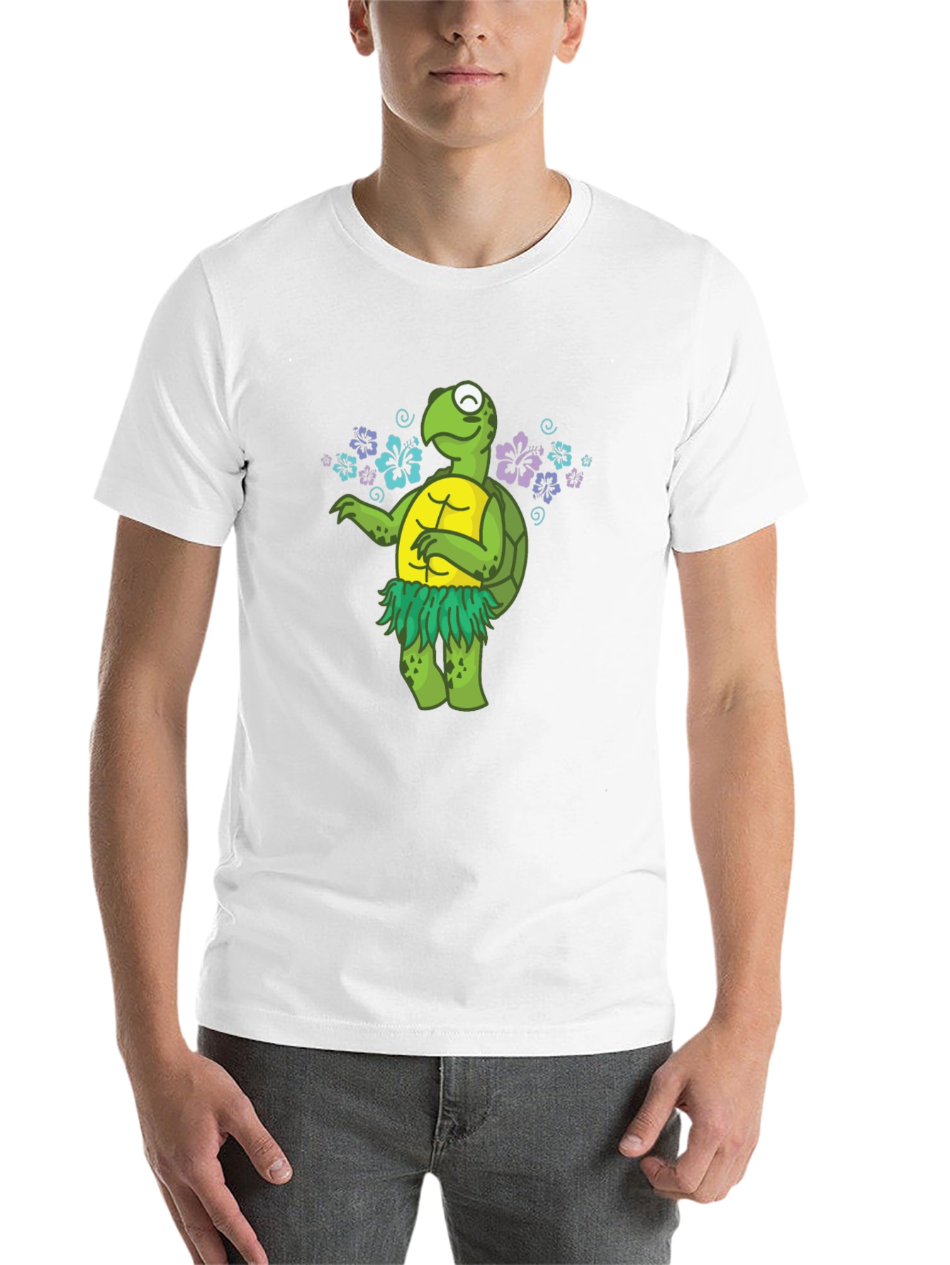 Black Funny Turtle Hula Dancer Graphic T-Shirt view 14