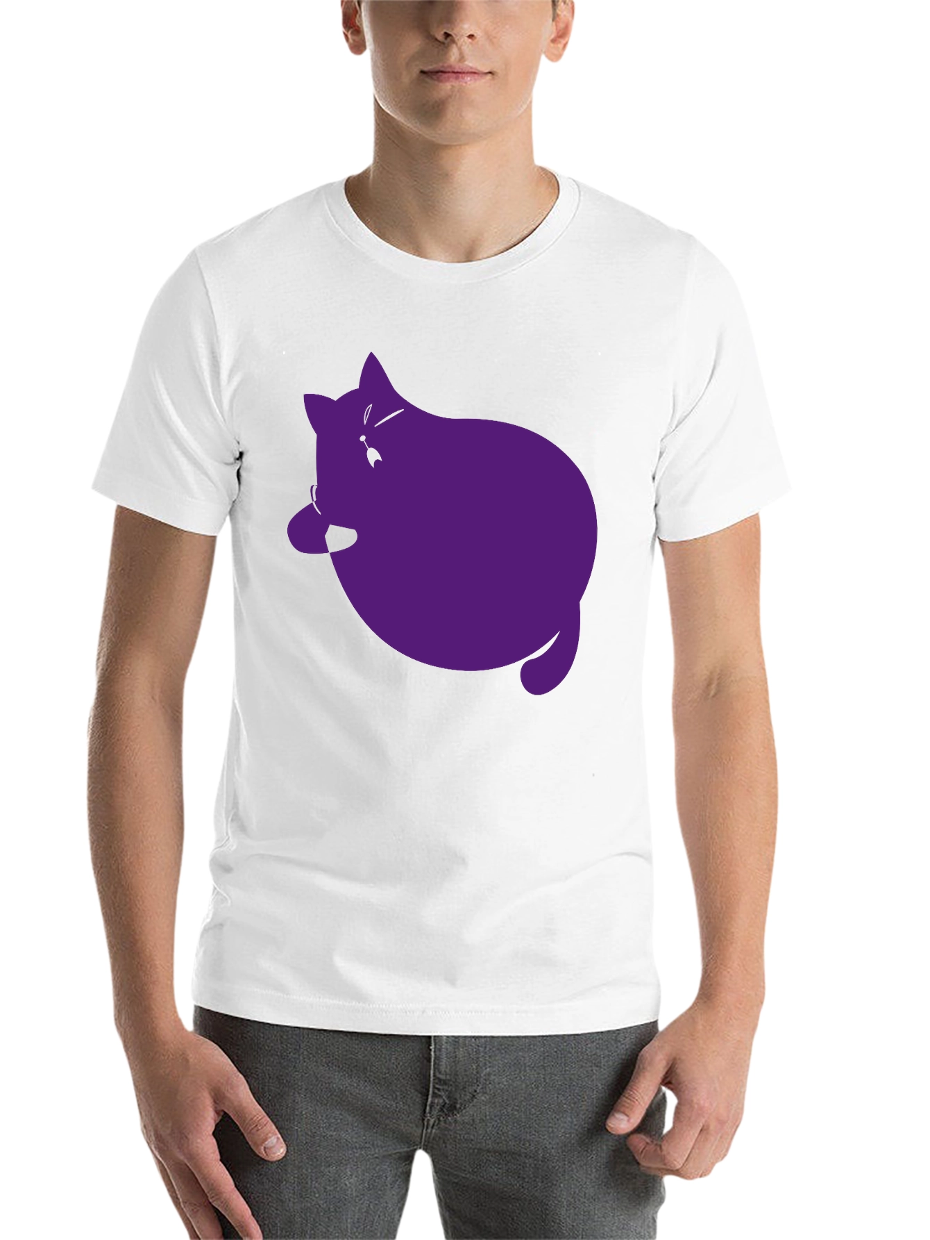 Black Men's Black T-Shirt with Purple Cat Graphic view 14