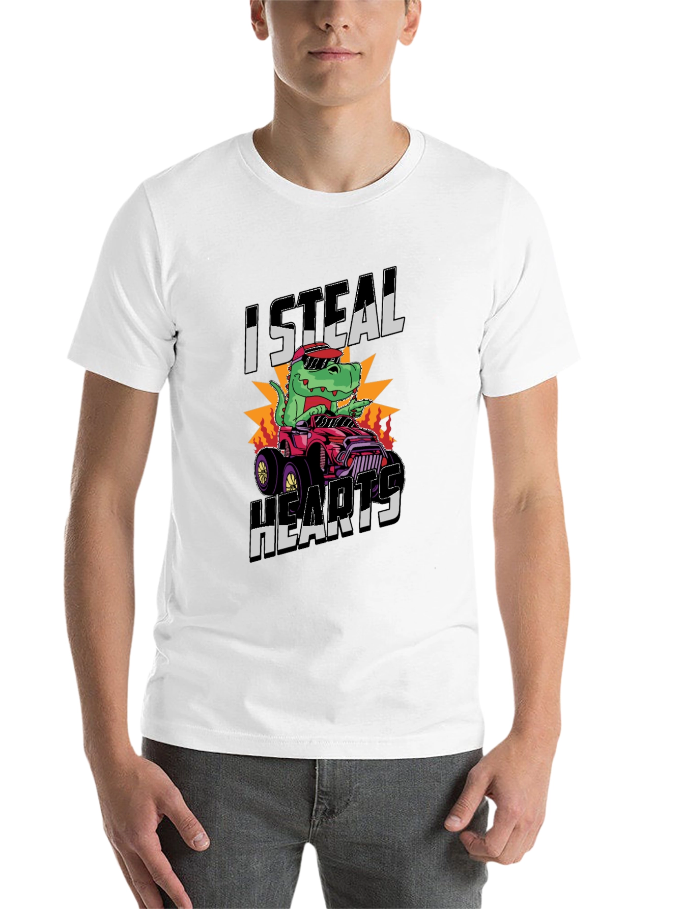 Black I Steal Hearts Dinosaur Monster Truck Graphic Tee view 14