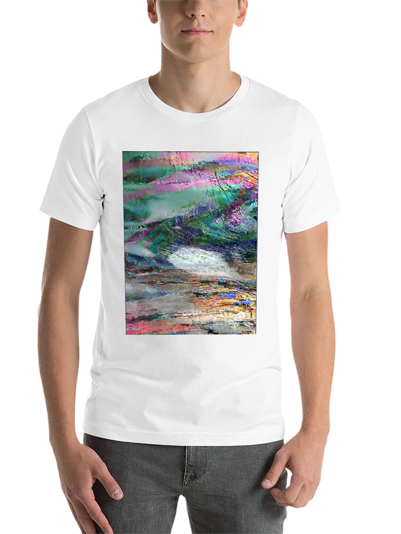 Black Abstract Glitch Art Graphic Tee - Black view 14