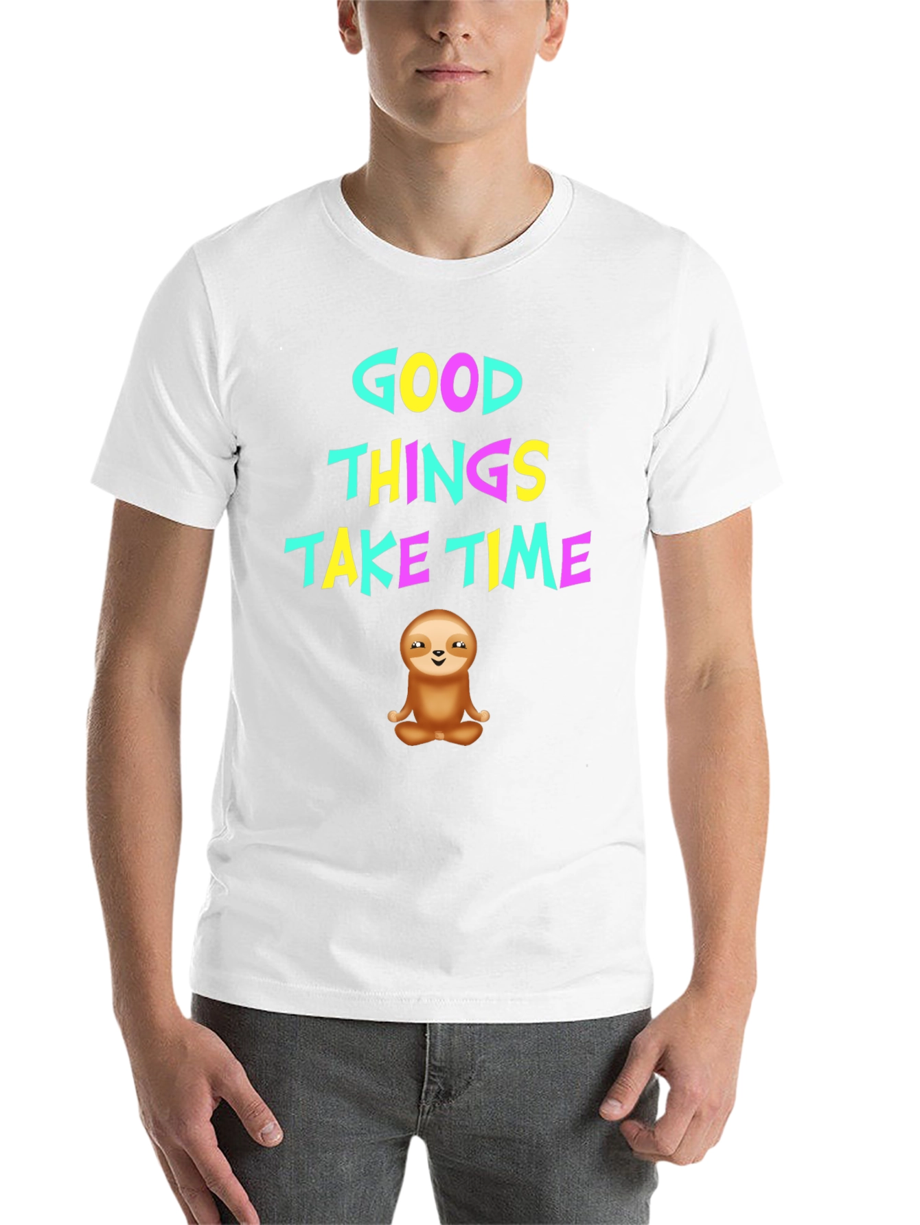 Black Good Things Take Time Sloth Graphic T-Shirt view 14