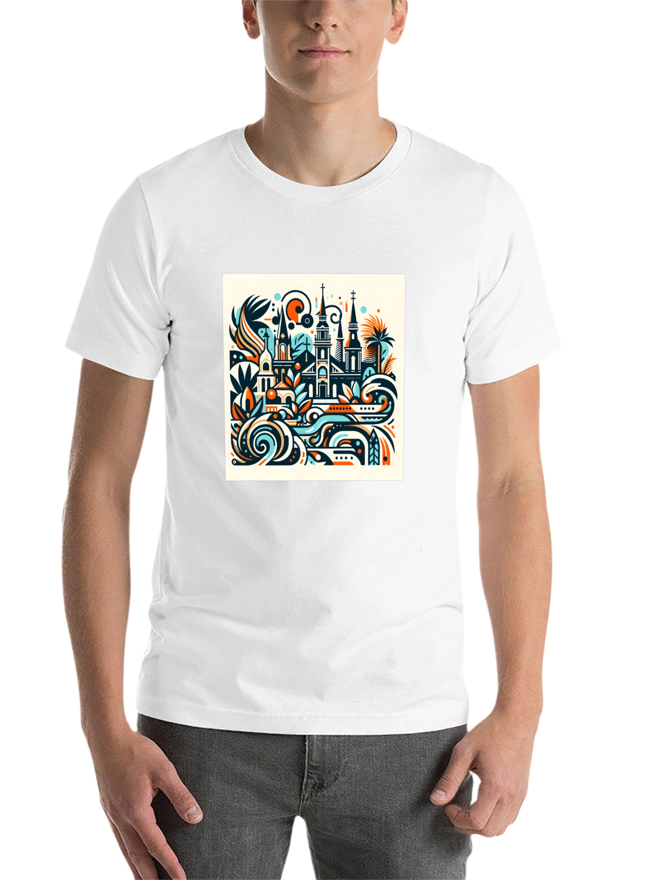 Black Abstract Cityscape Graphic Tee view 14