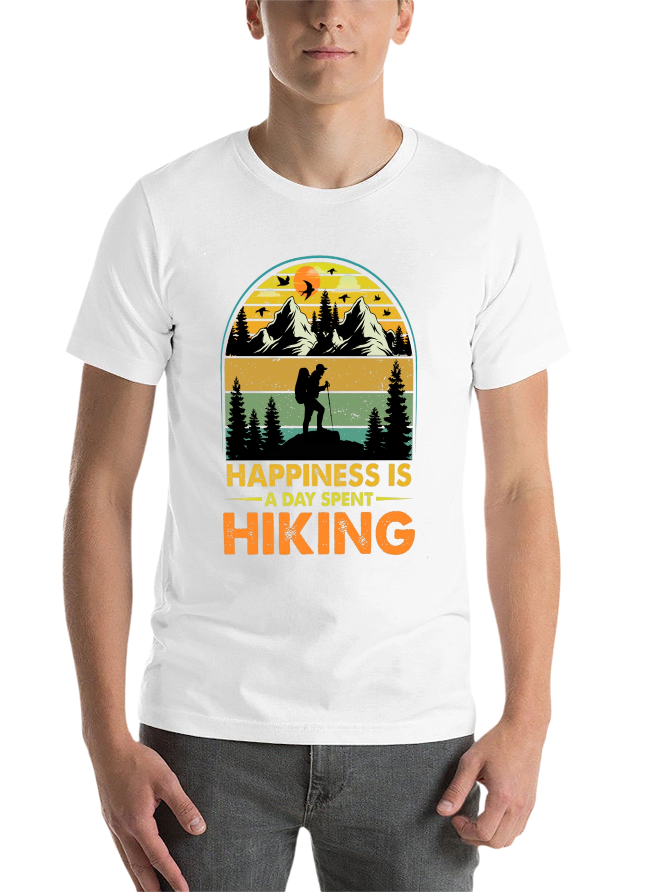 Black Hiking Adventure T-Shirt: Happiness Is Hiking view 14
