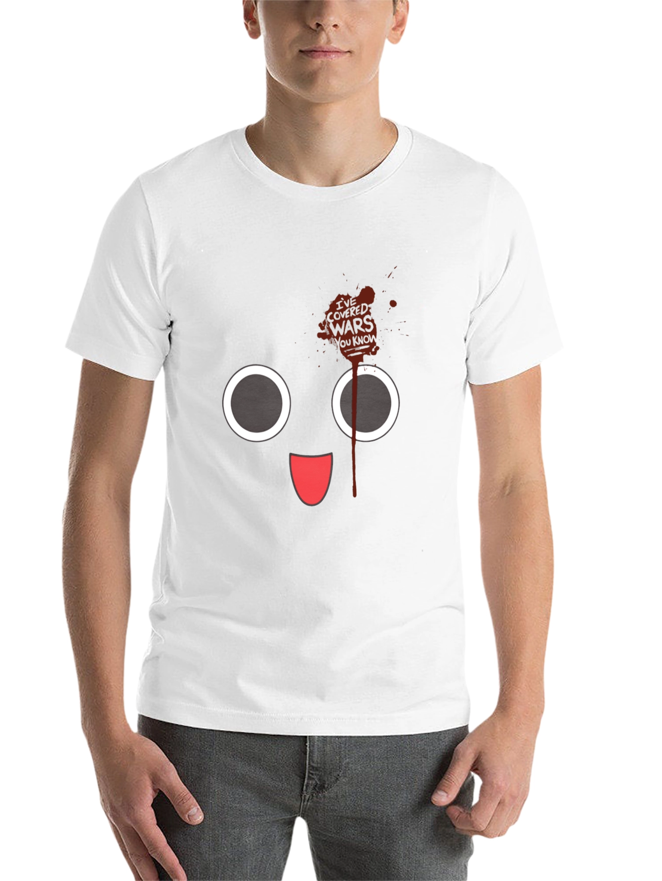 Black Funny Cartoon Face Black T-Shirt view 14