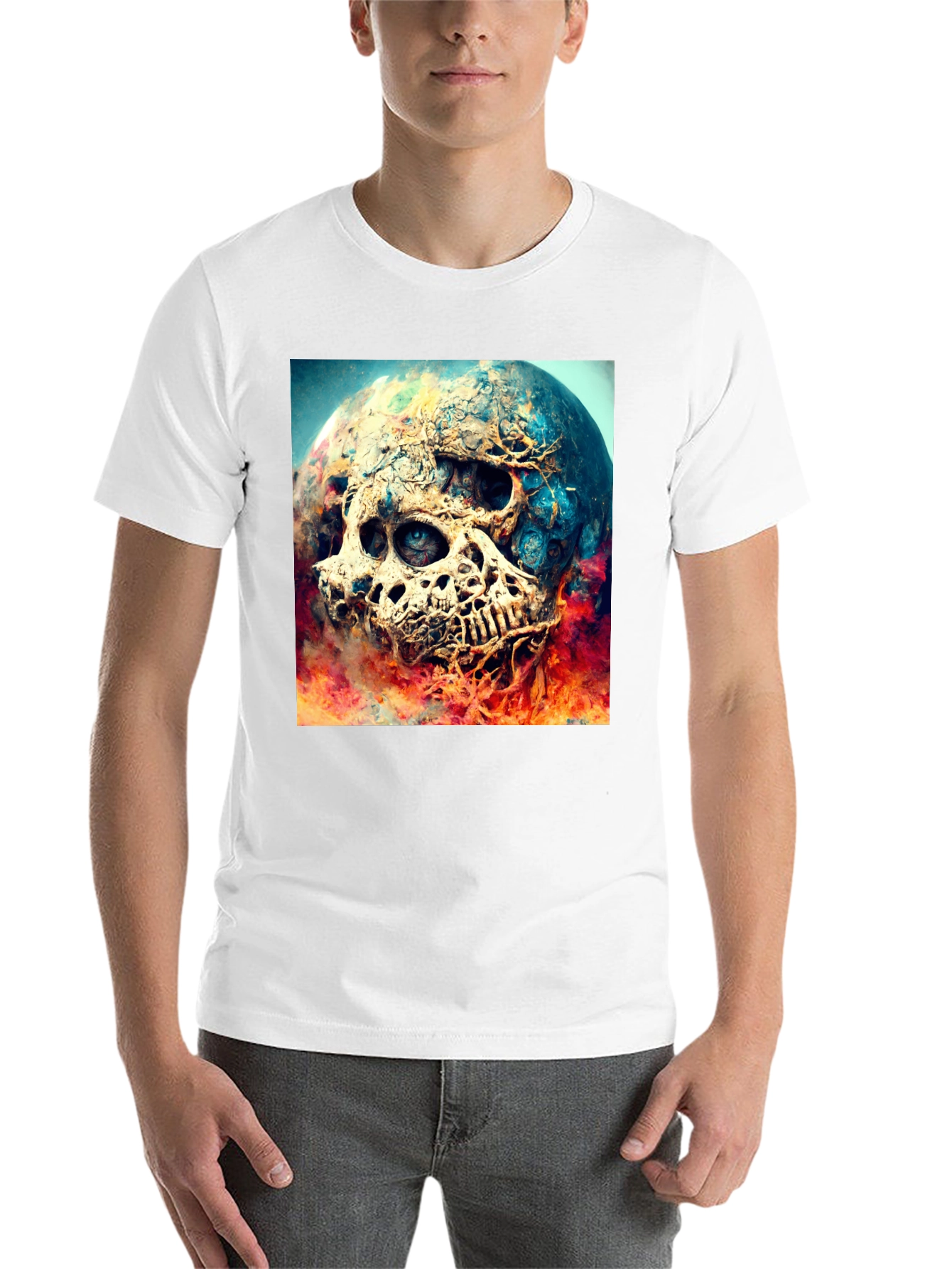 Black Skull Planet Graphic Tee - Black Cotton Shirt view 14