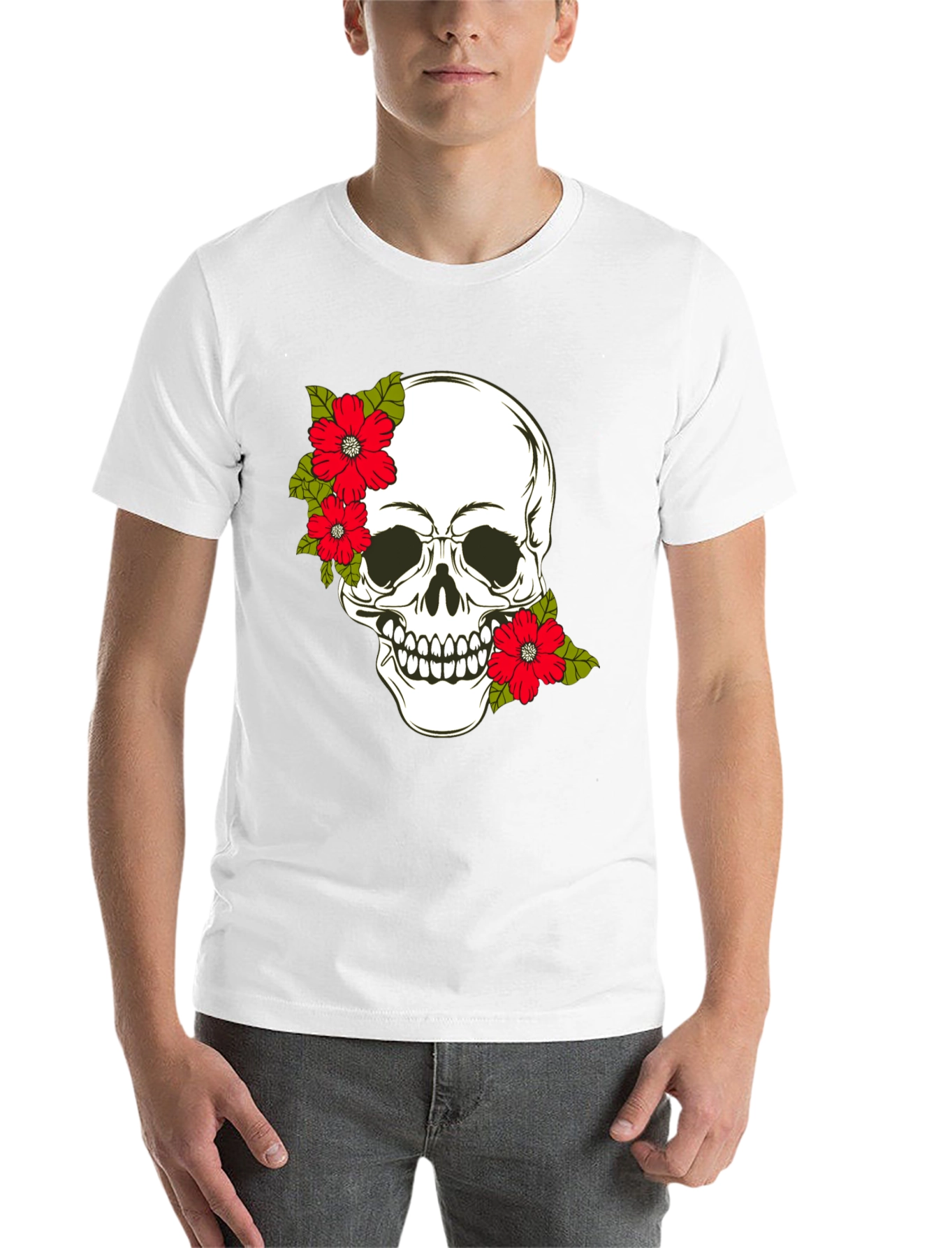 Black Skull & Floral Graphic Print Tee view 14