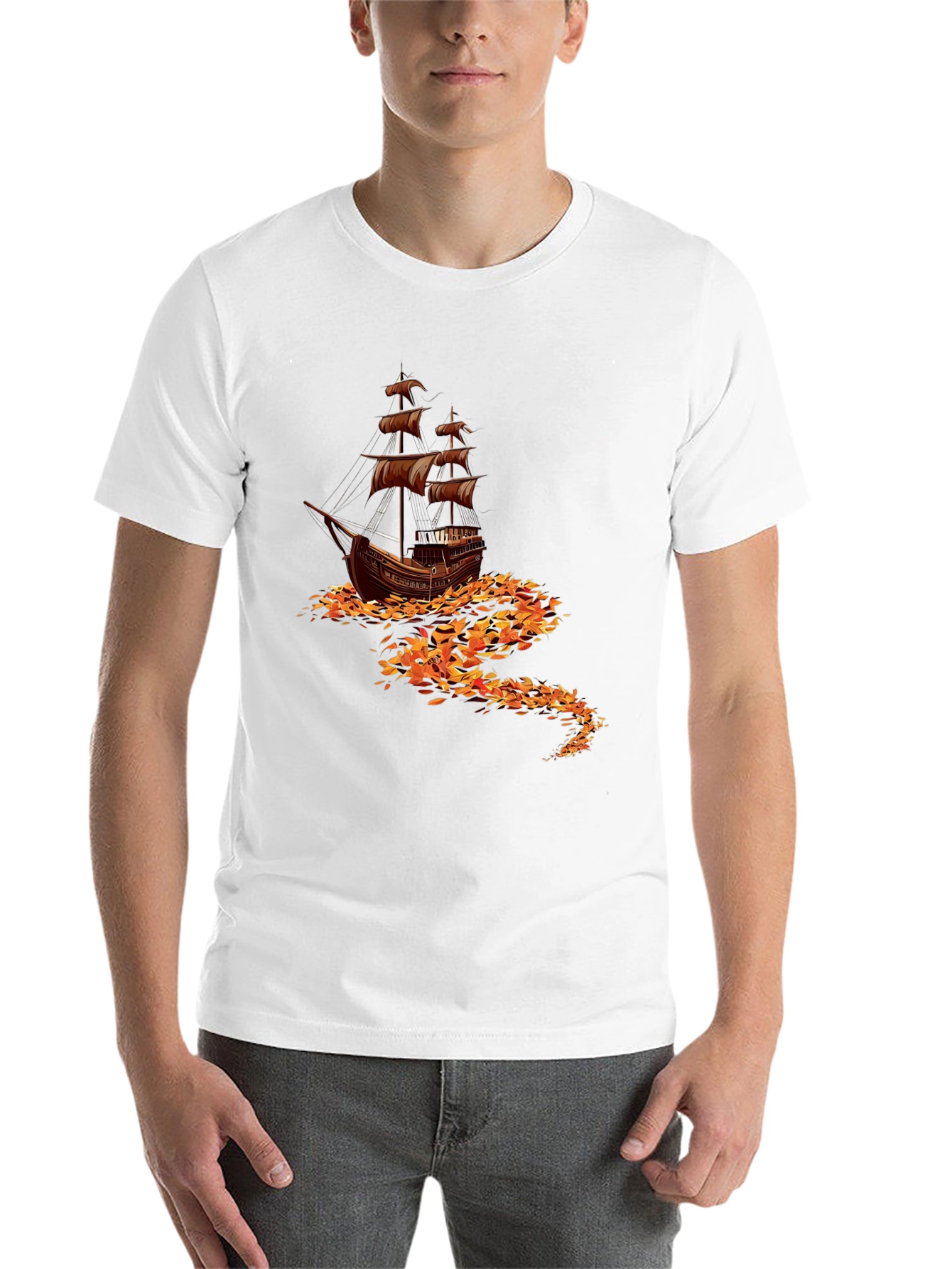 Black Nautical Ship Graphic Tee - Black Cotton Blend view 14