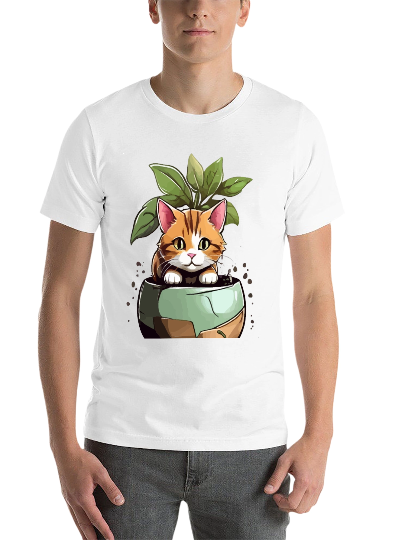 Black Cat in Pot Plant T-Shirt - Unique Design view 14