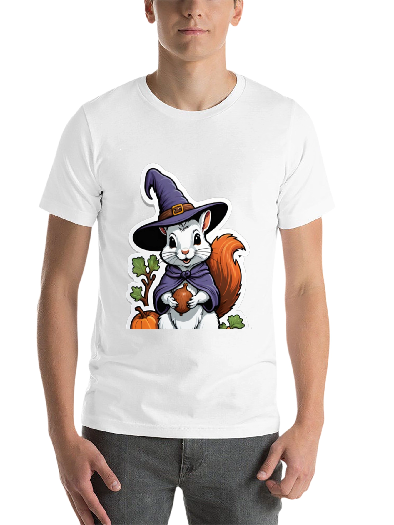Black Whimsical Squirrel Witch T-Shirt view 14