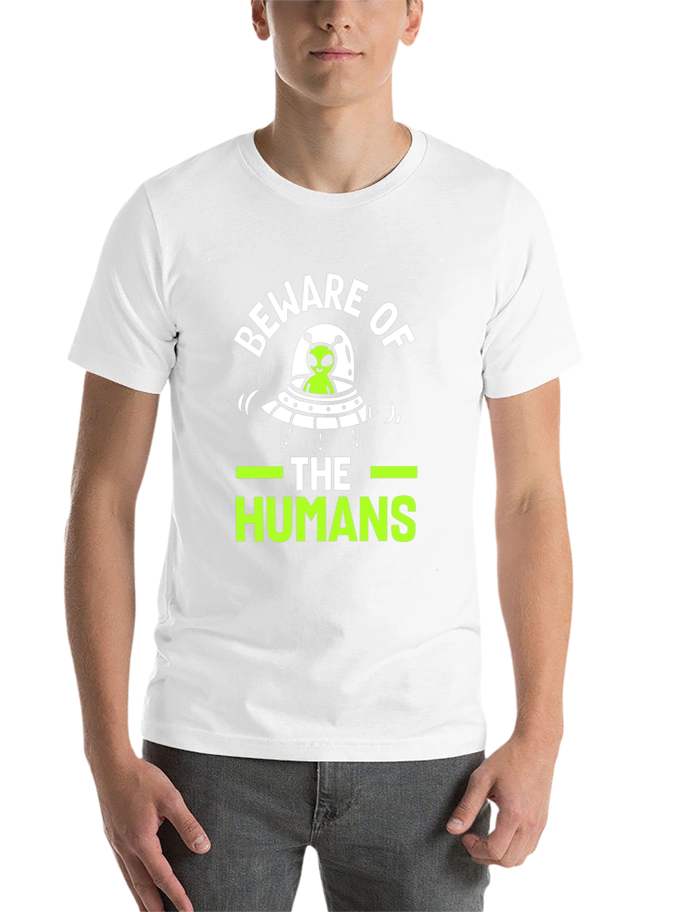 Black Beware of The Humans Alien UFO Graphic T-Shirt view 14