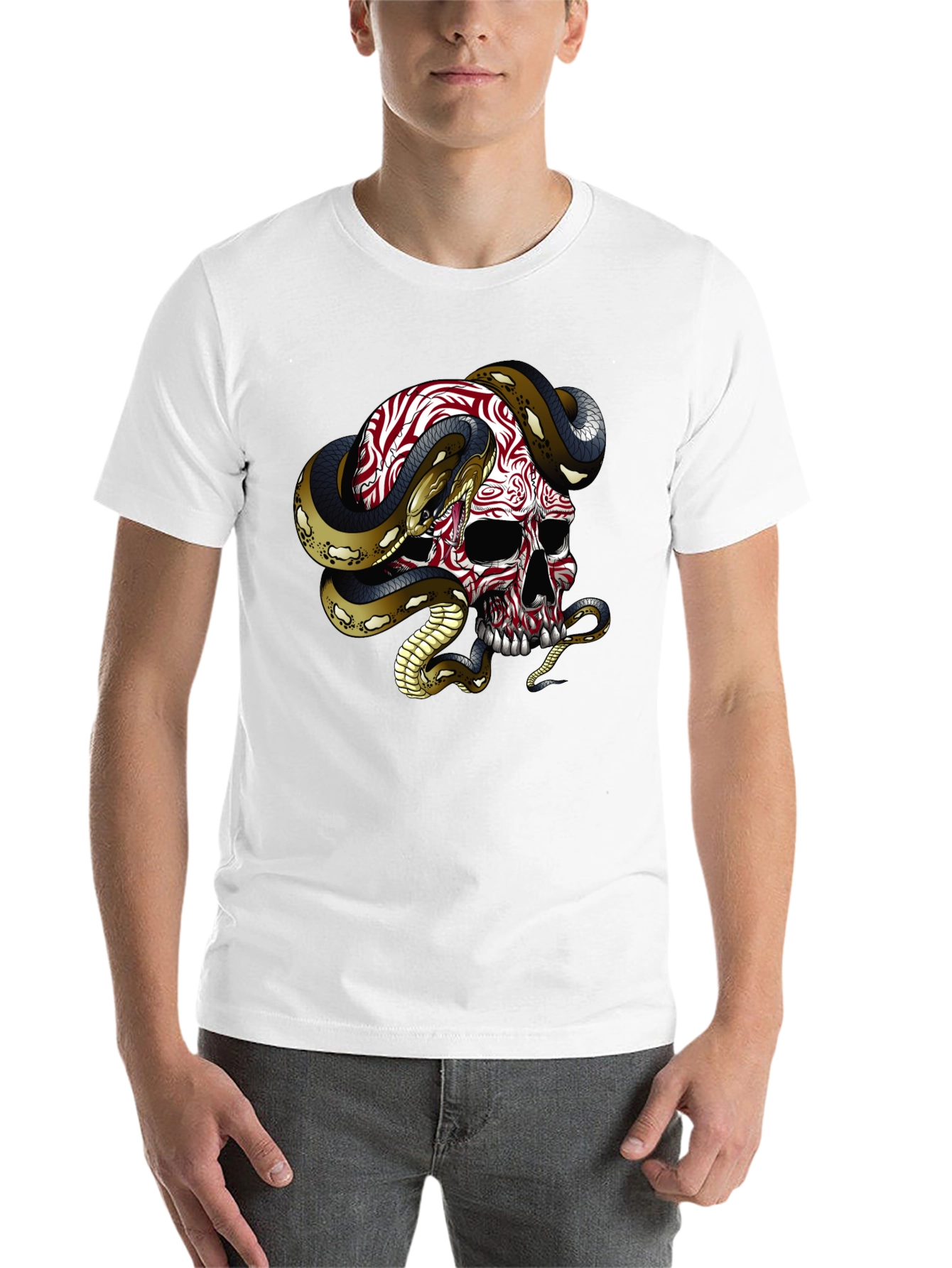 Black Skull & Snake Graphic Tee - Men's Black Cotton T-Shirt view 14