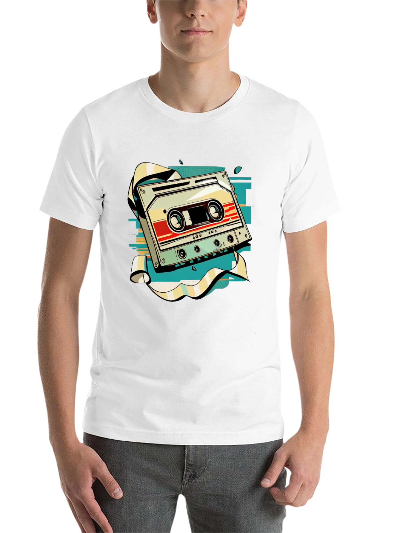 Black Retro Cassette Tape Graphic Tee - Vintage Music Style view 14