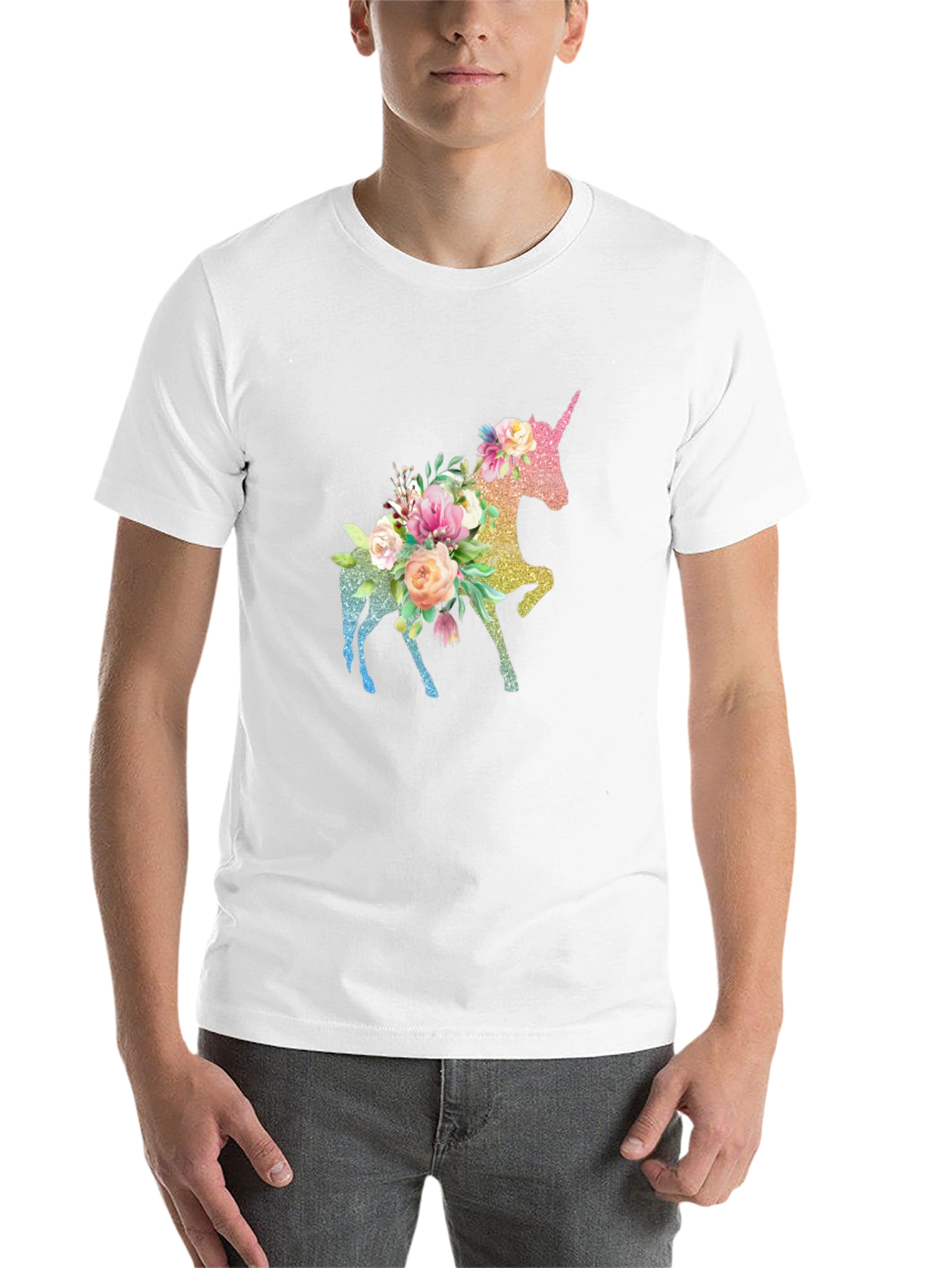 Floral Unicorn Black T-Shirt - Magical Graphic Tee - 14