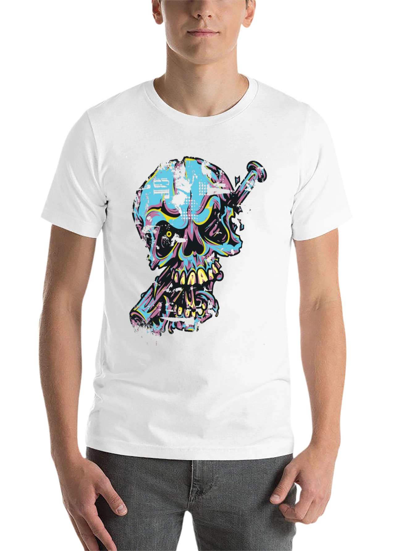 Black Edgy Skull & Nail Graphic Tee view 14