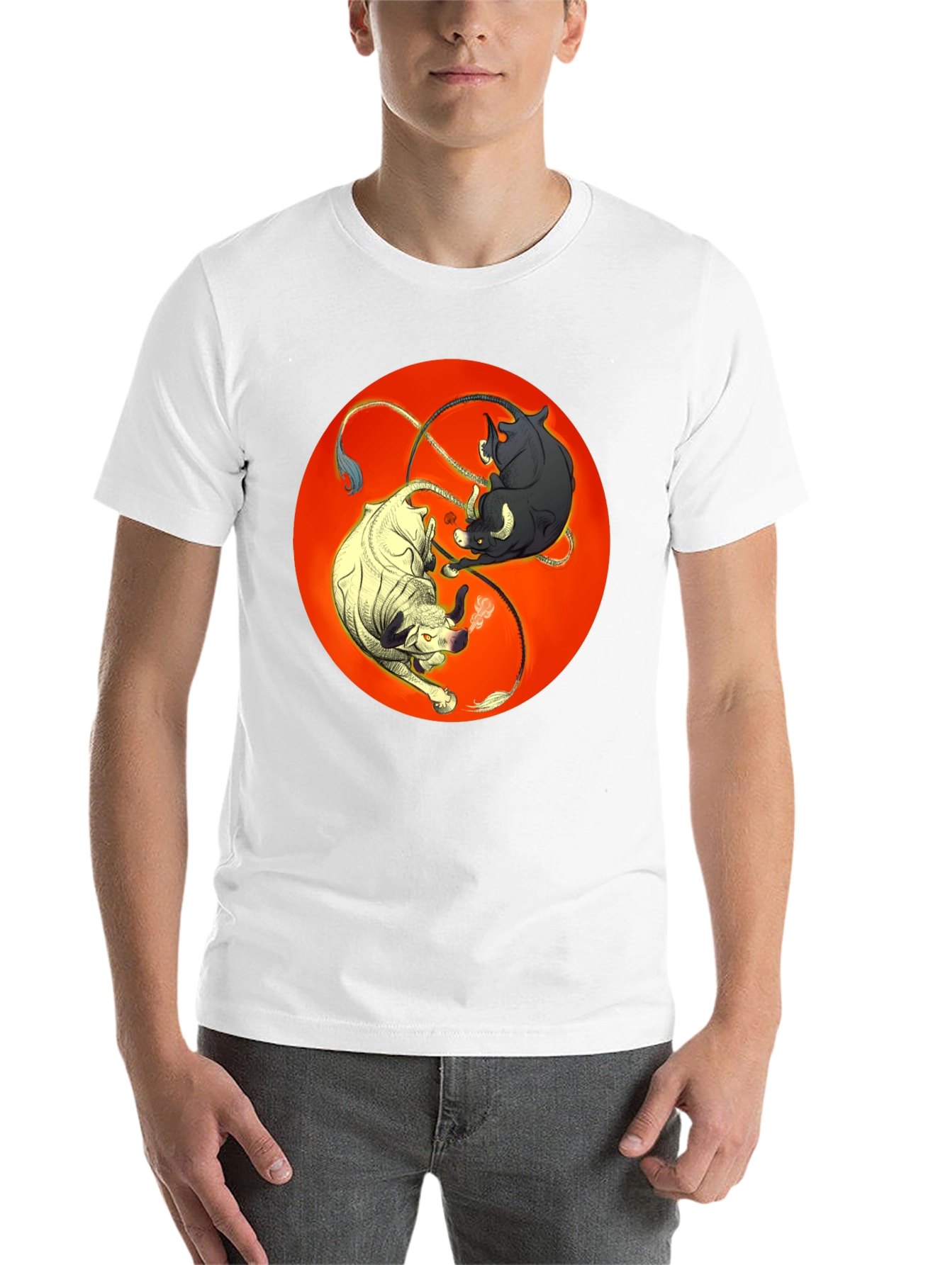 Black Yin Yang Bulls Graphic Tee - Unique Black T-Shirt view 14