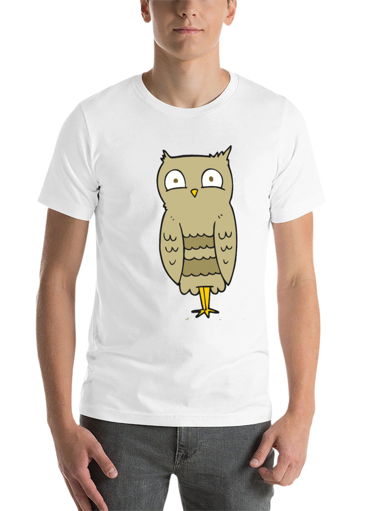 Black Funny Owl Cartoon T-Shirt - Unisex Black Tee view 14