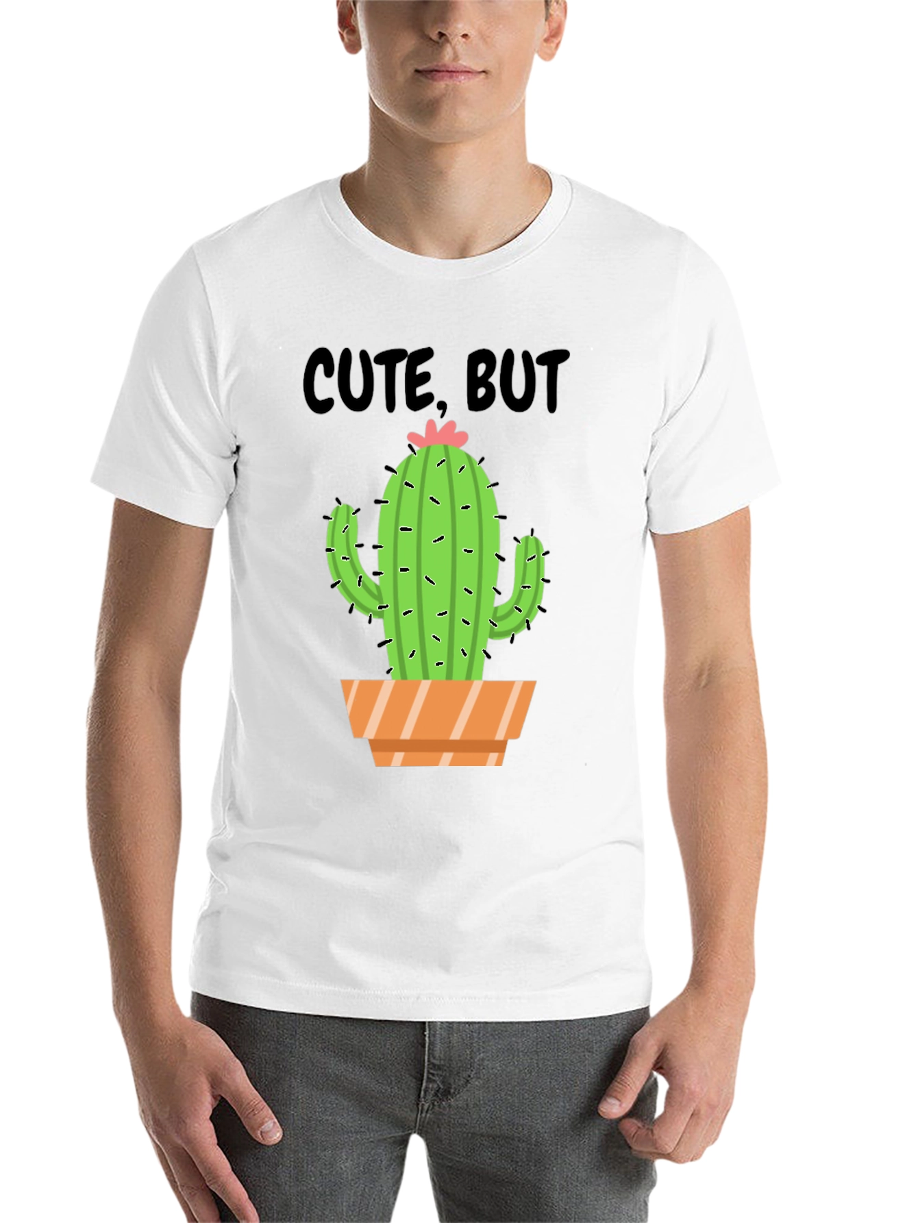 Black Cute But Prickly Cactus Graphic Tee - Unisex Cotton T-Shirt view 14