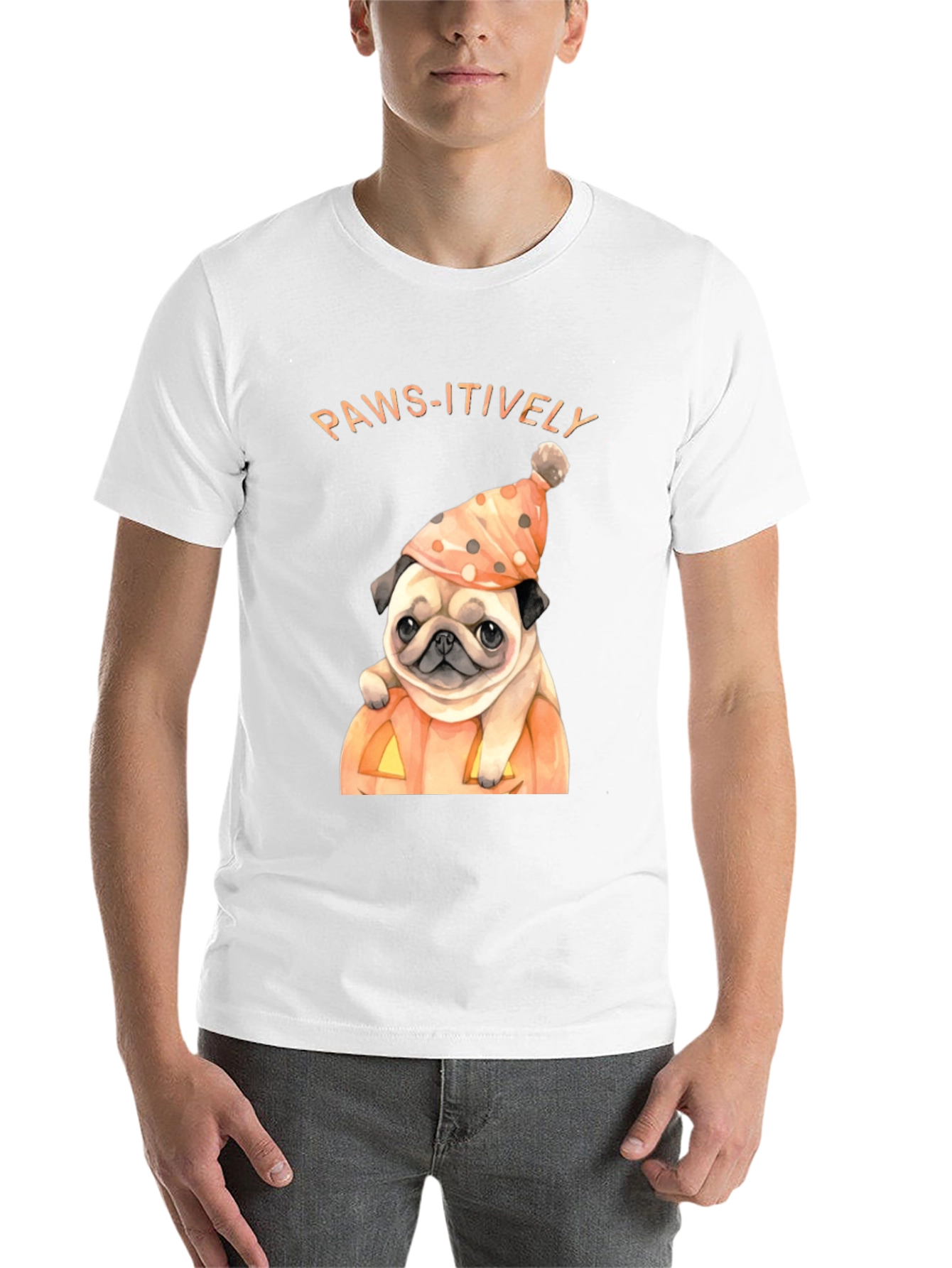 Black Paws-itively Halloween Pug T-Shirt view 14