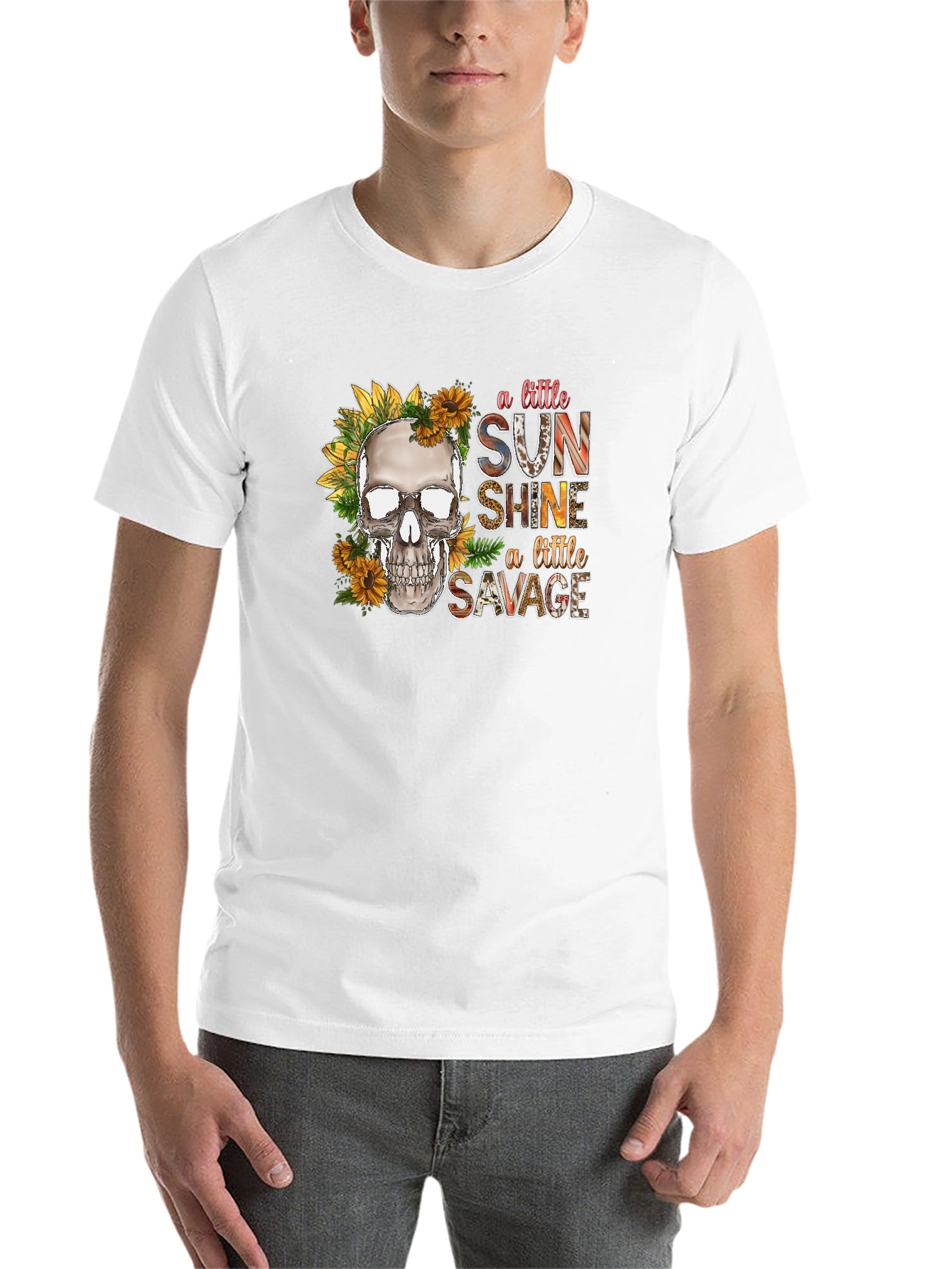 Black Skull Sunflower Graphic Tee: A Little Sunshine, A Little Savage view 14