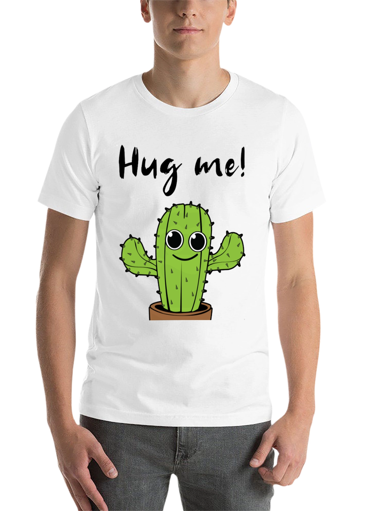 Black Hug Me Cactus Graphic Tee - Unisex Cotton T-Shirt view 14
