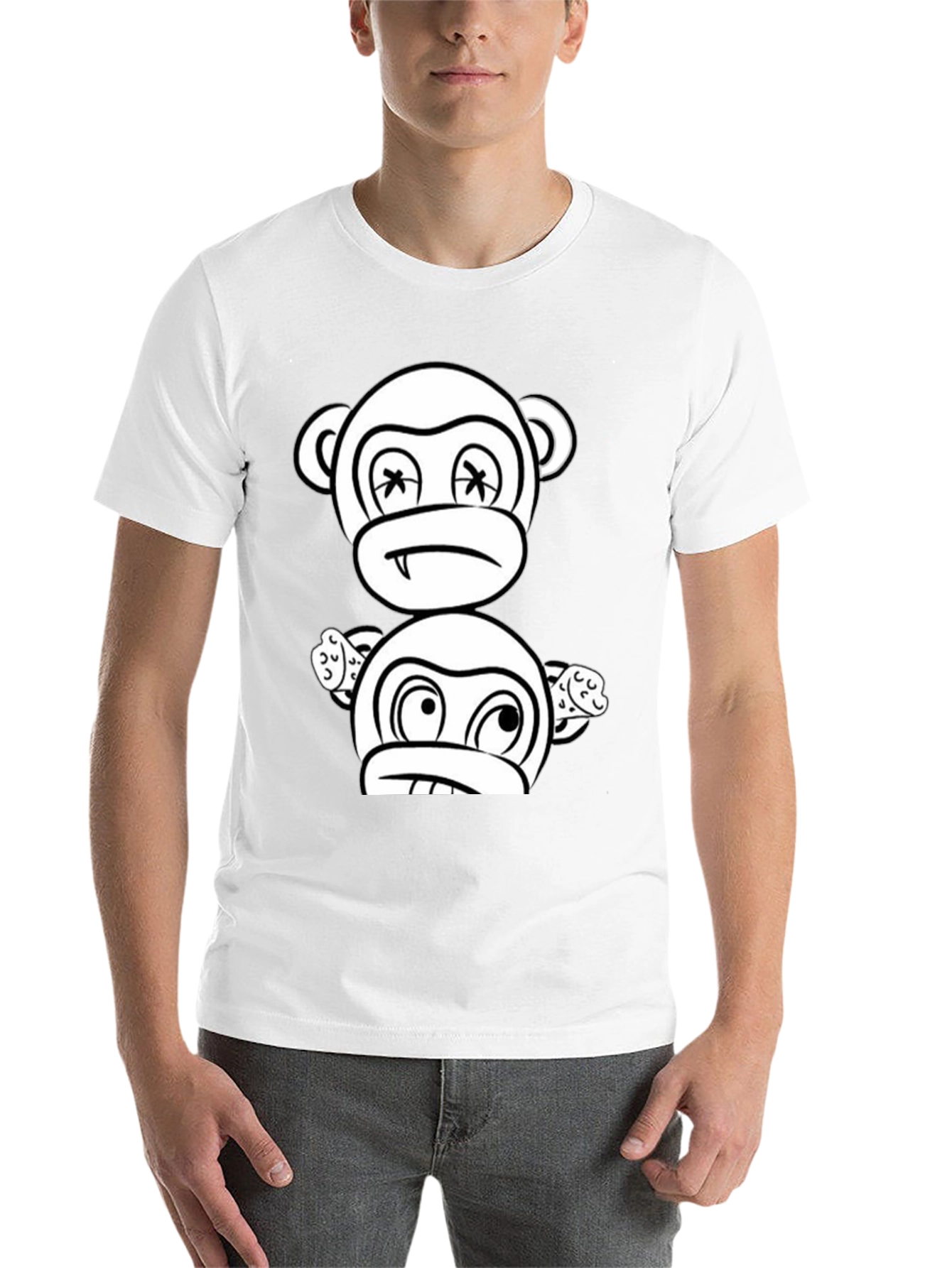 Black Cartoon Monkey Graphic Black T-Shirt view 14