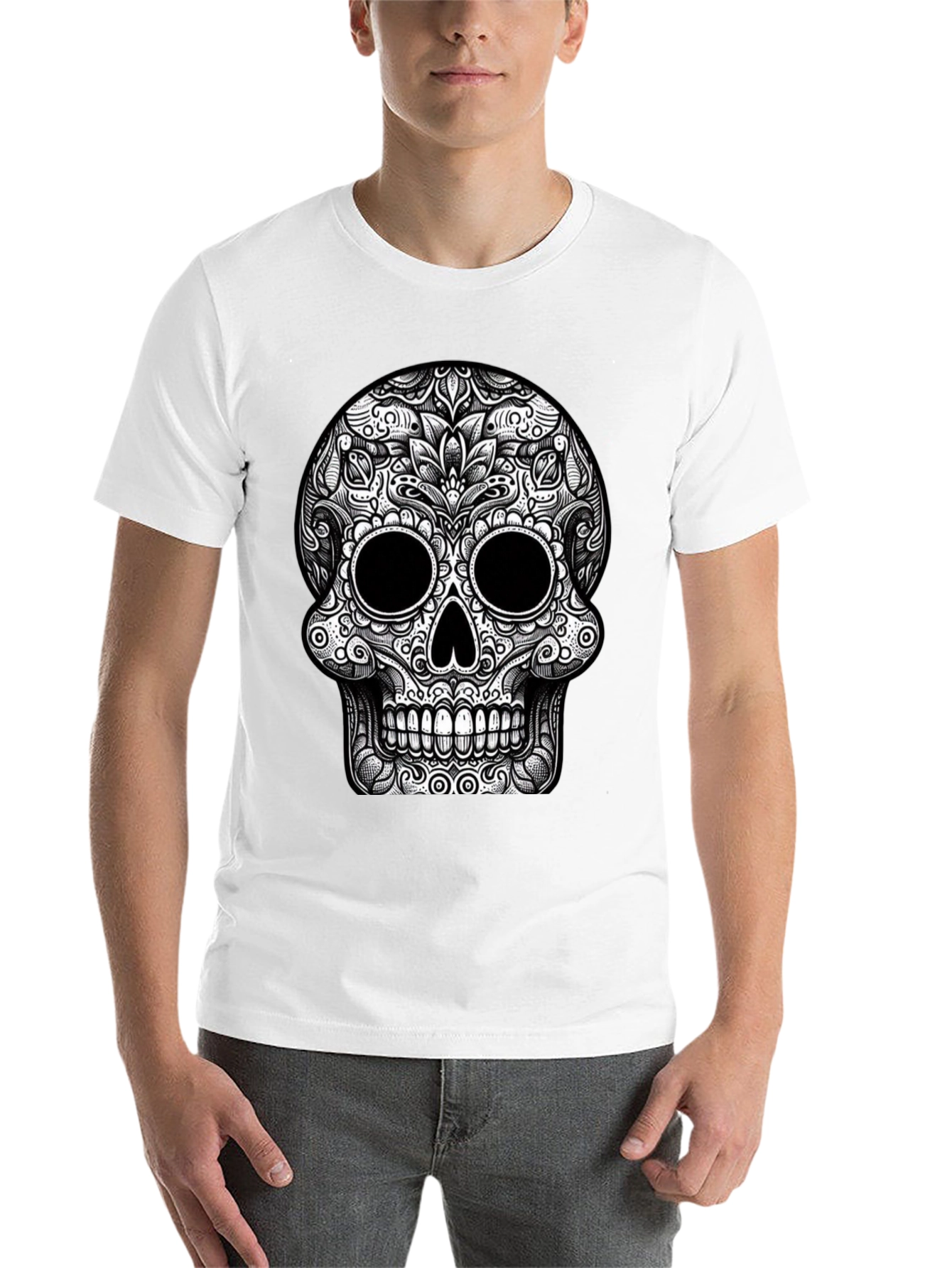 Black Skull Graphic Tee - Black Cotton T-Shirt view 14