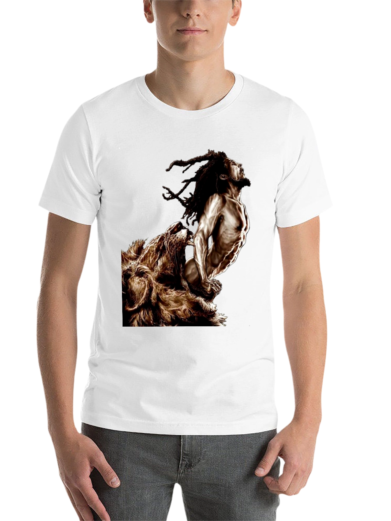 Black Lion & Rasta Graphic T-Shirt - Men's Black Tee view 14