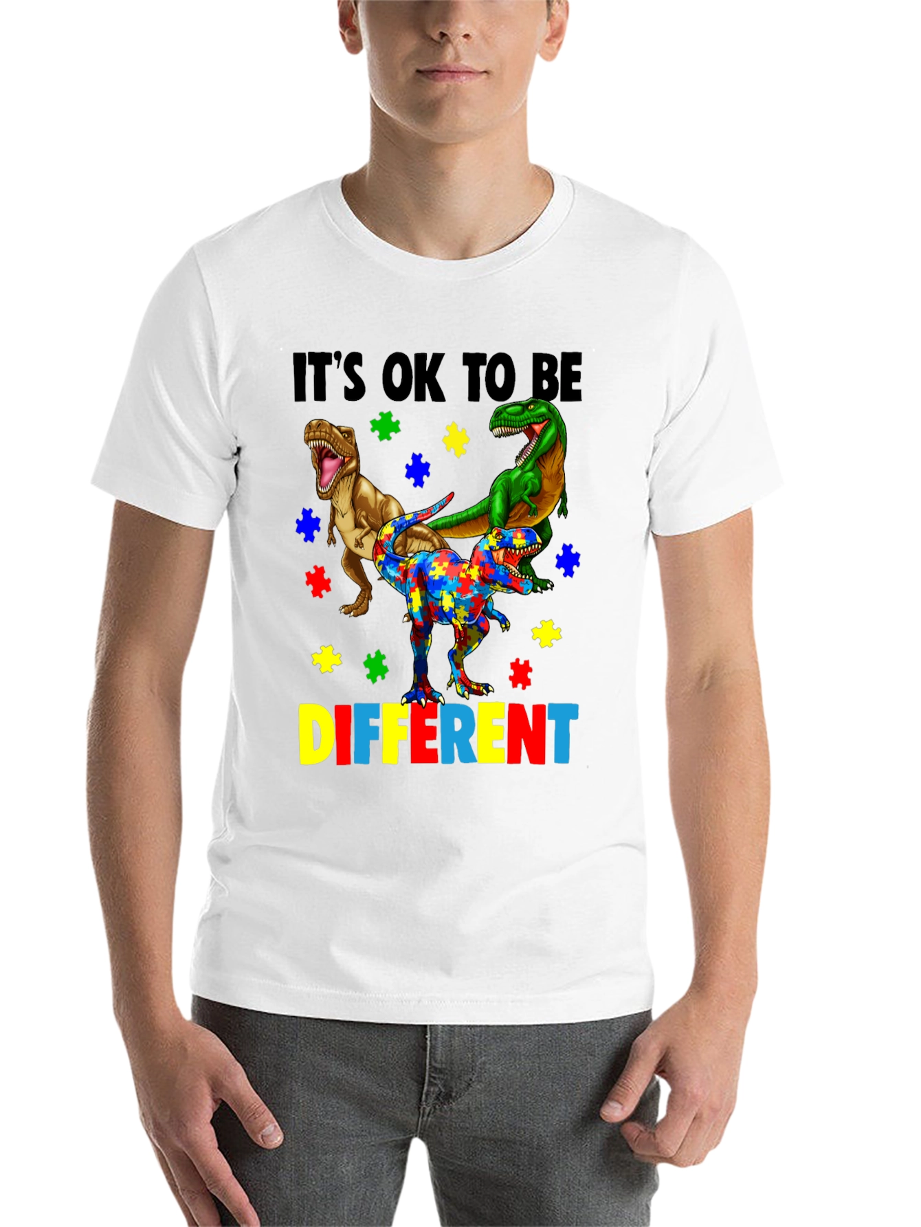 Black It's OK To Be Different Autism Awareness T-Shirt view 14