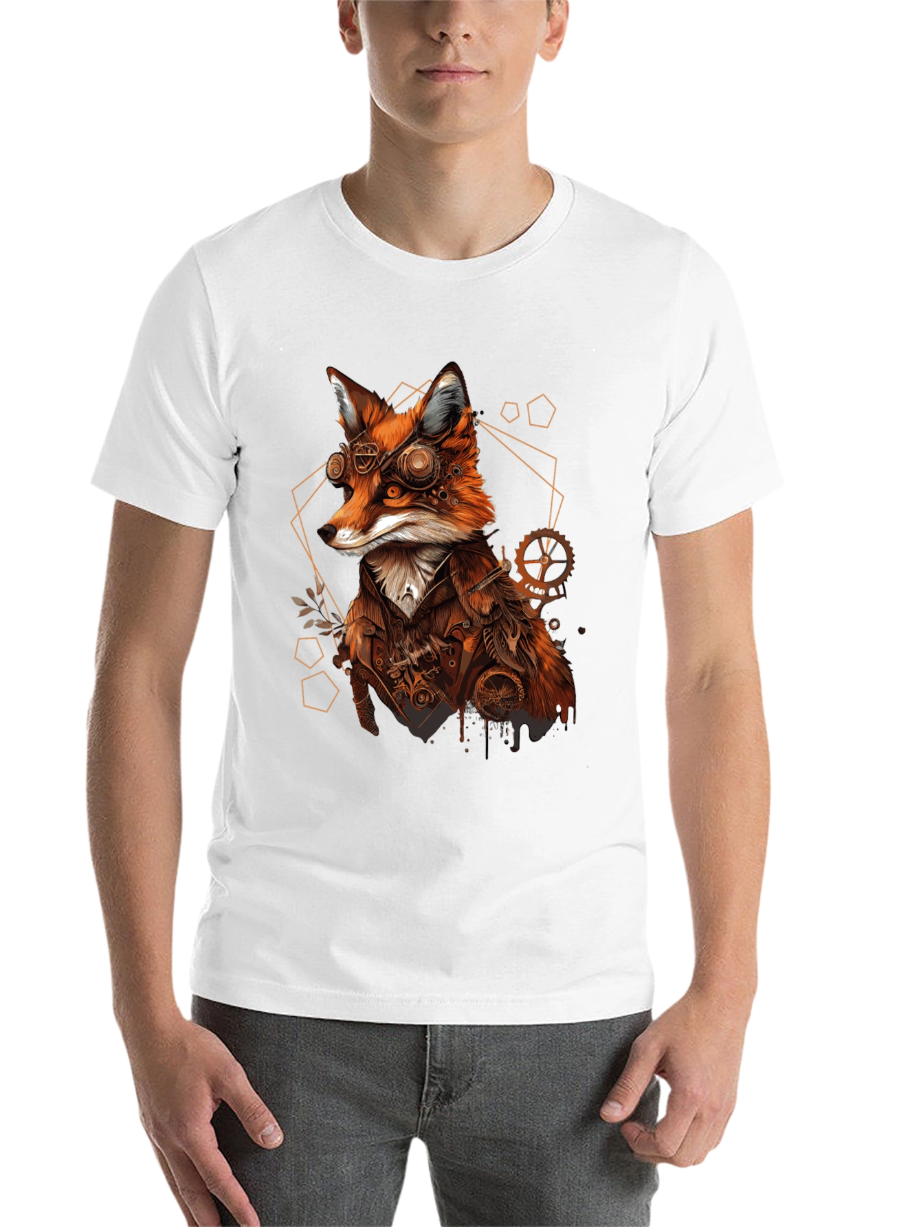 Black Steampunk Fox Graphic Tee - Unique Animal Design view 14