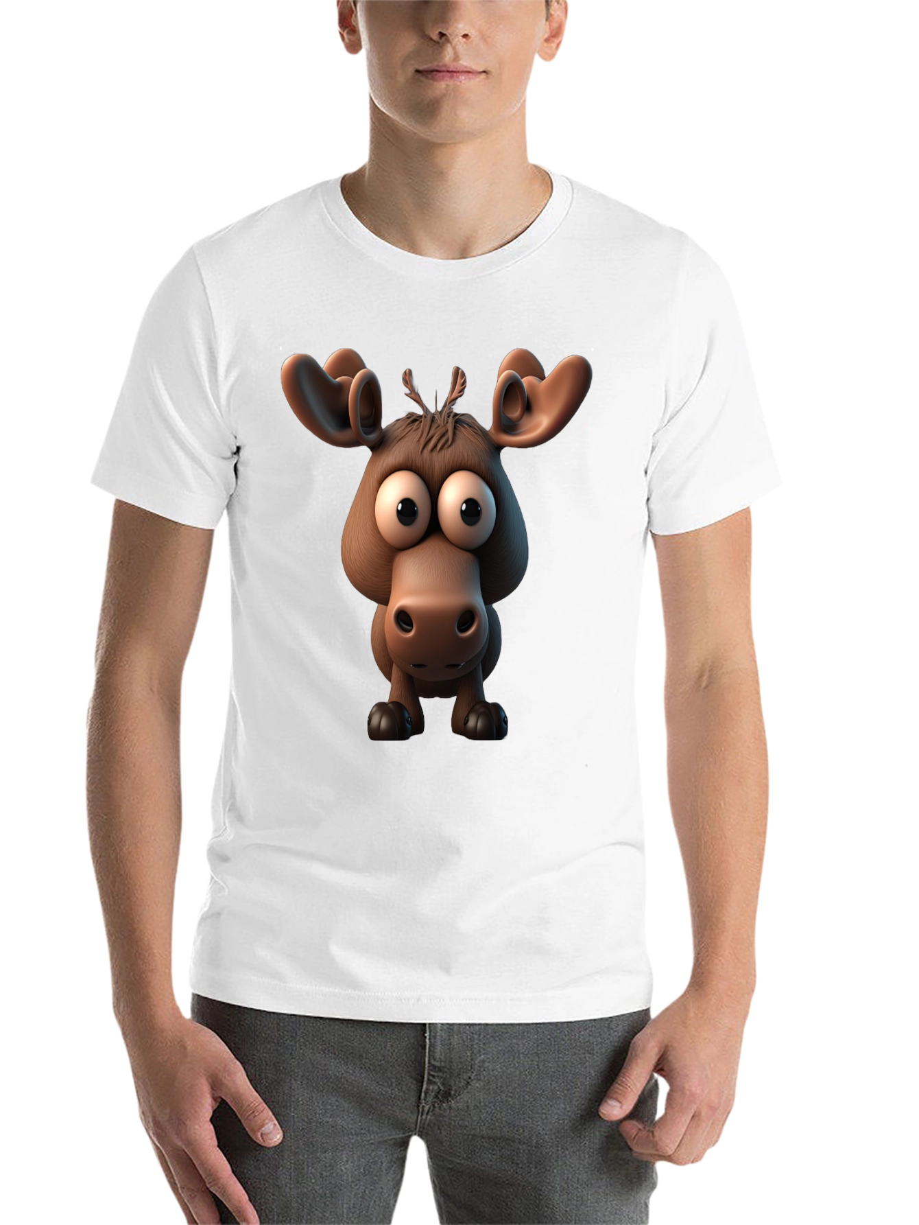 Black Funny Cartoon Moose Black T-Shirt view 14