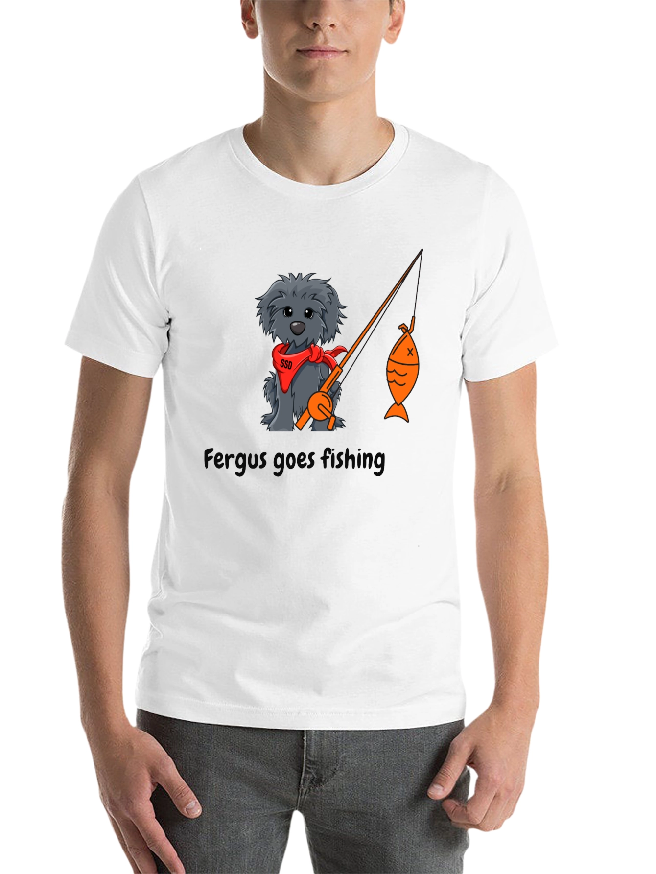 Black Fergus Goes Fishing Black T-Shirt view 14